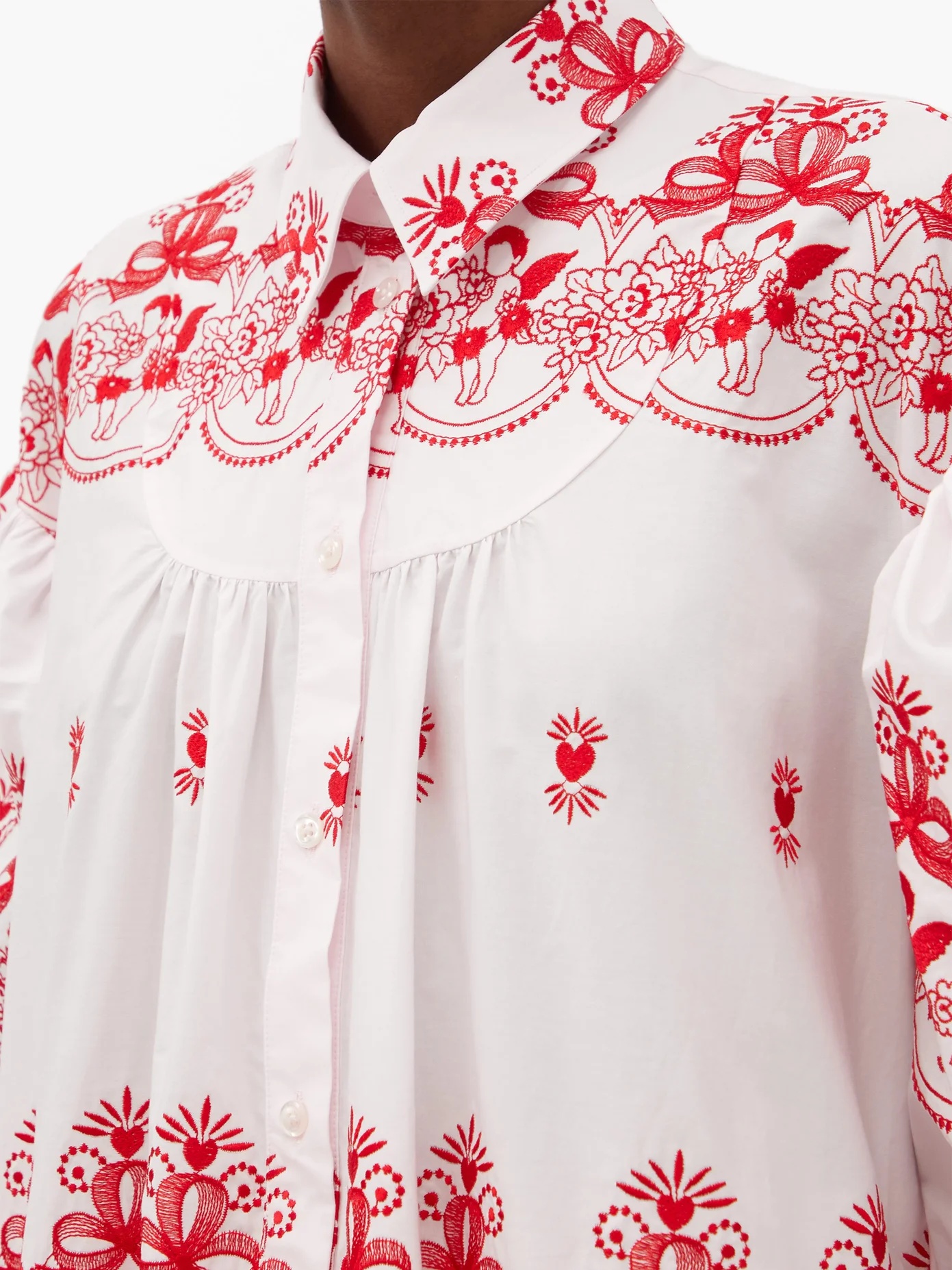 Cherub-embroidered tiered cotton blouse - 3