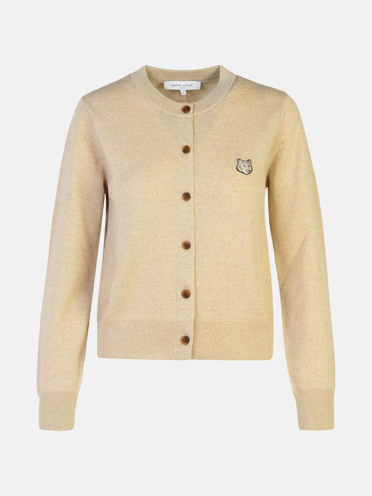 'BOLD FOX HEAD' BEIGE WOOL CARDIGAN - 1