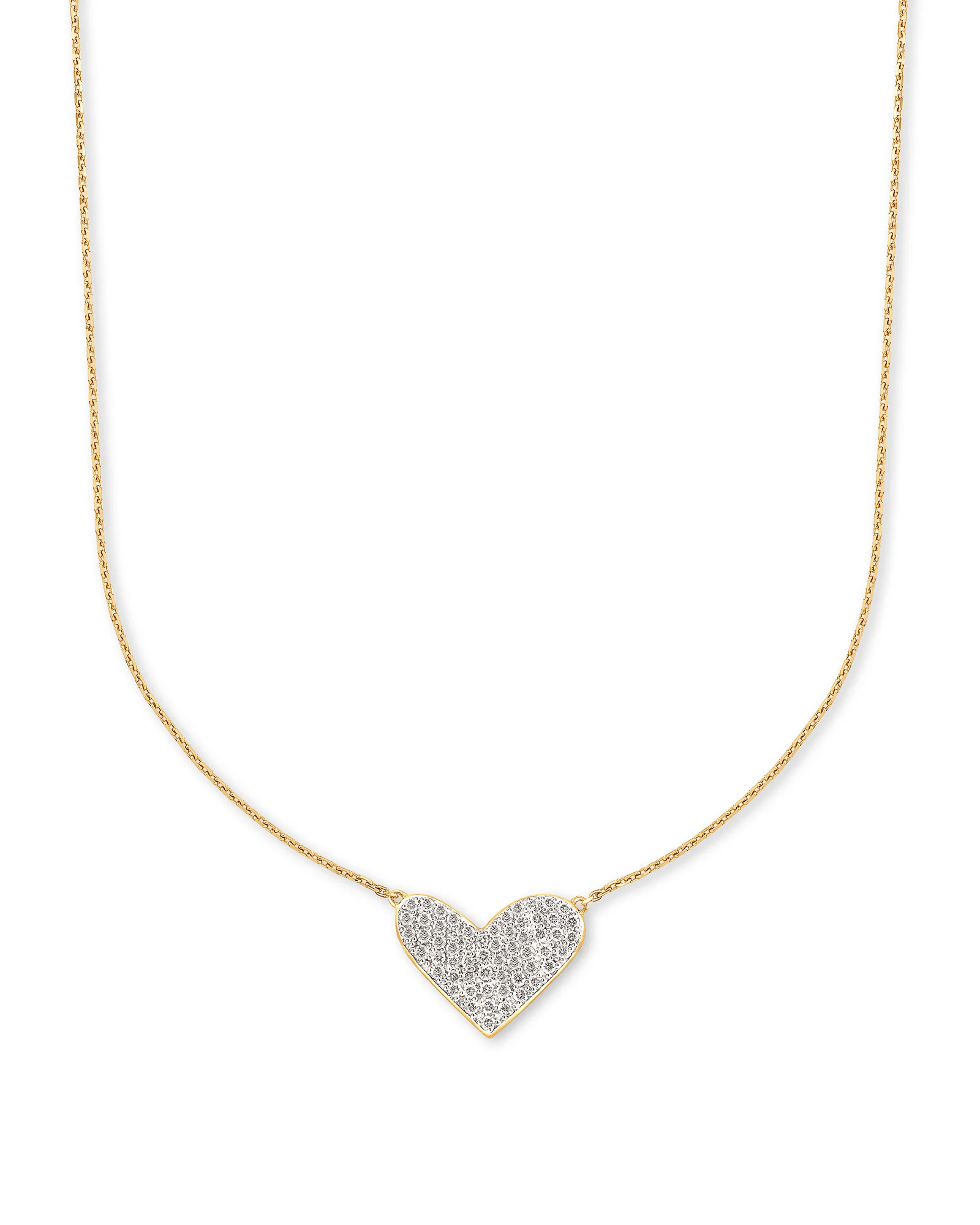Large Heart 14k Yellow Gold Pendant Necklace in White Diamond - 1