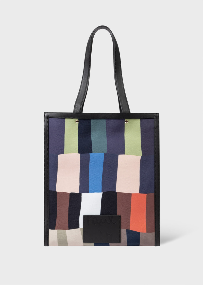 'Overlapping Check' Leather Trim Tote Bag 1