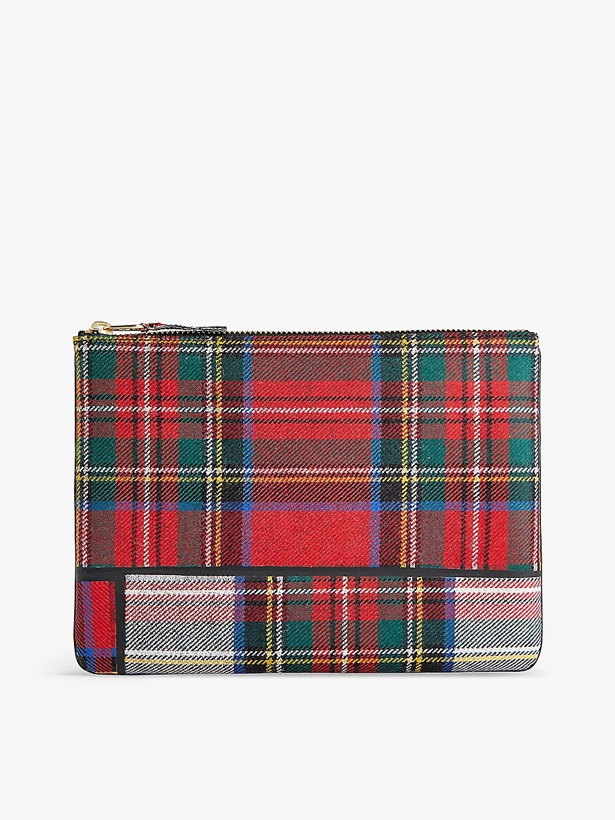 Tartan-print rectangular wool pouch - 1