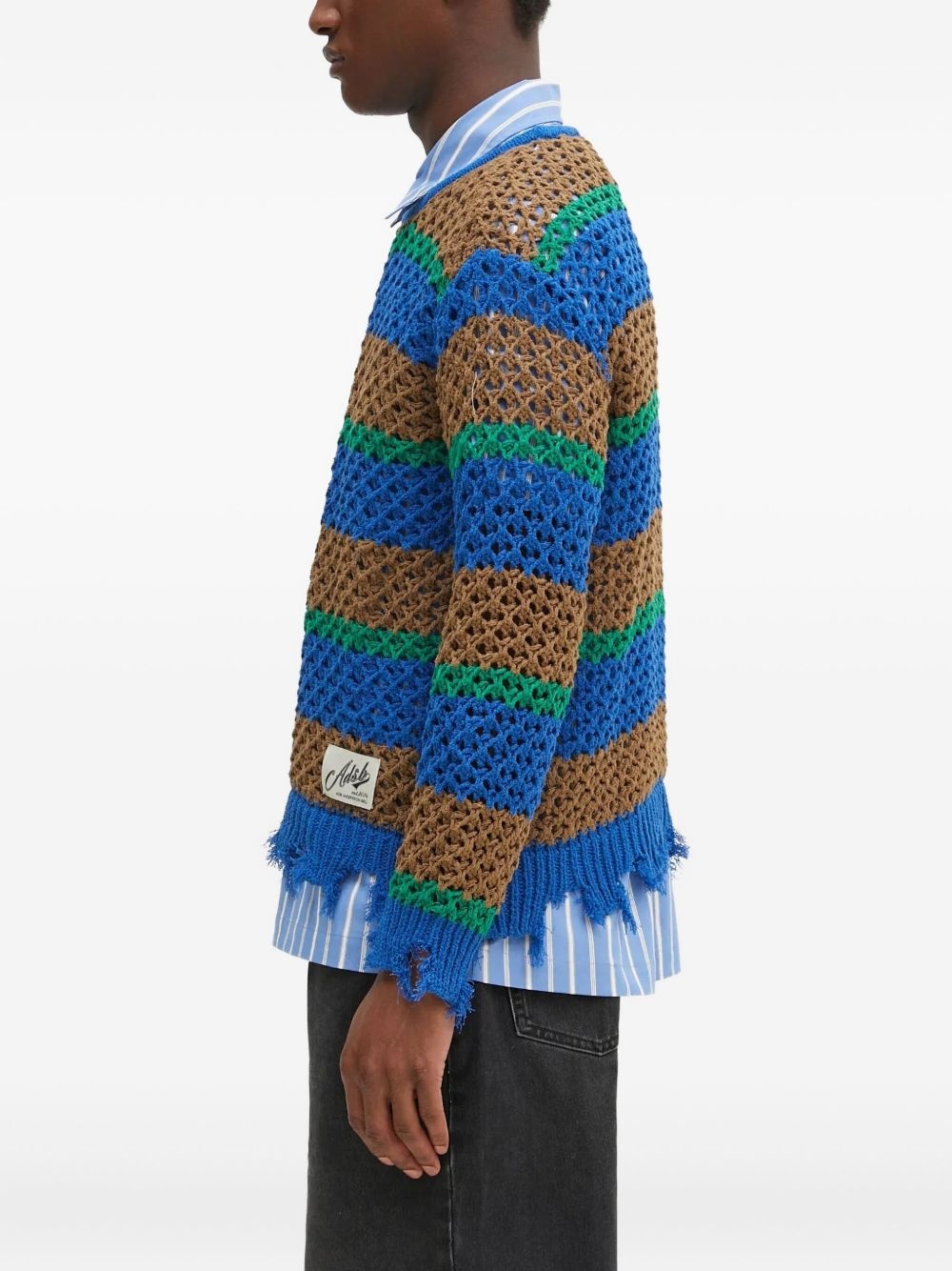 striped frayed-hem jumper - 3