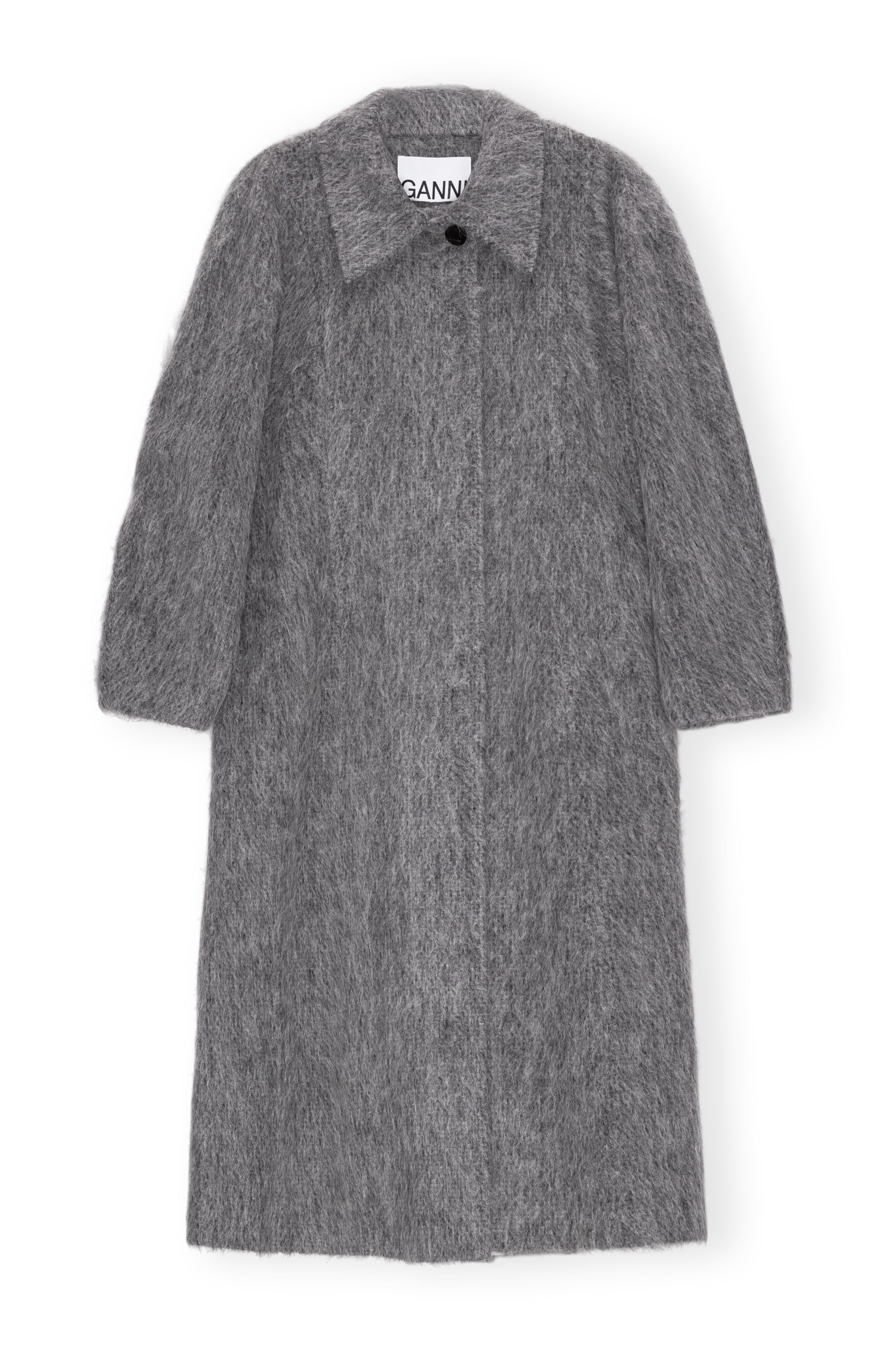 GREY FLUFFY WOOL CURVED SLEEVES COAT - 6