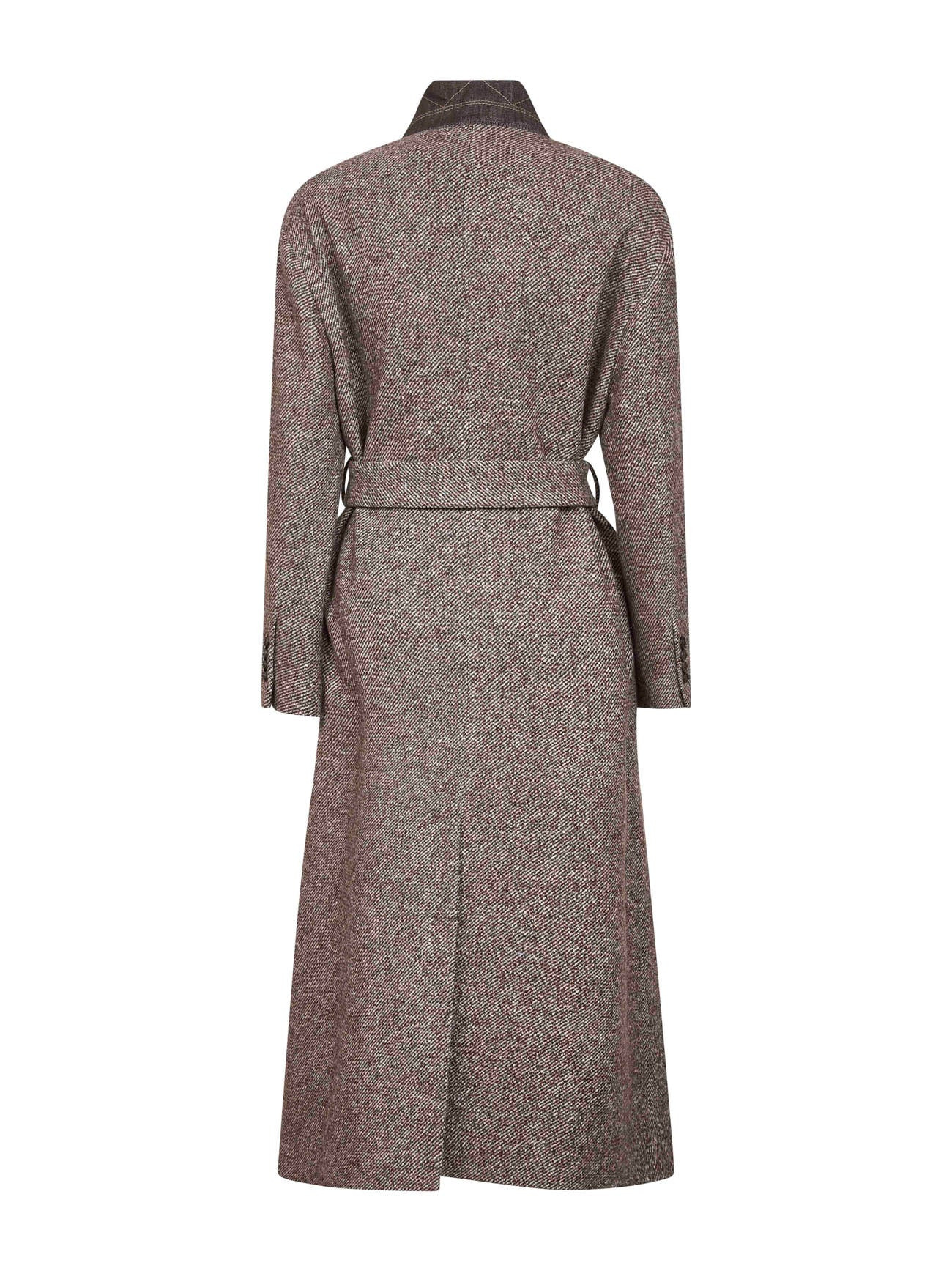 Brown diagonal melange coat with monili - 2