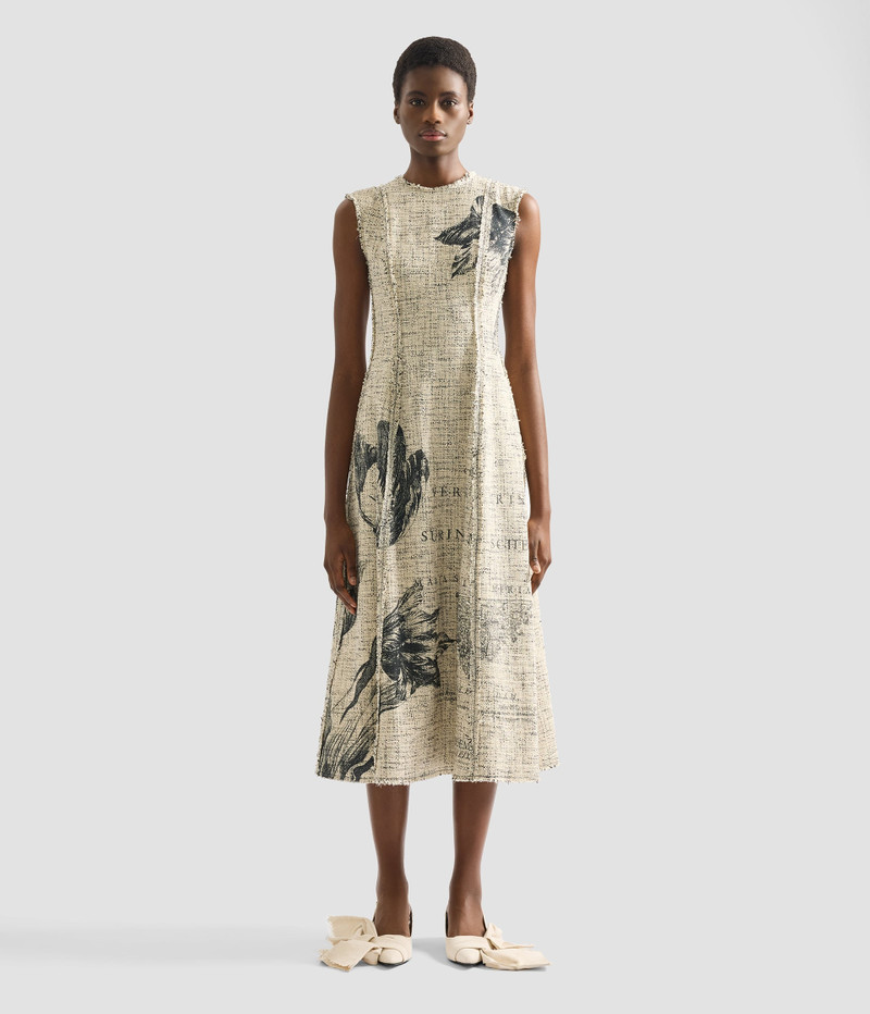 FLORAL PRINT MOULINE TWEED SLEEVELESS MIDI DRESS 4