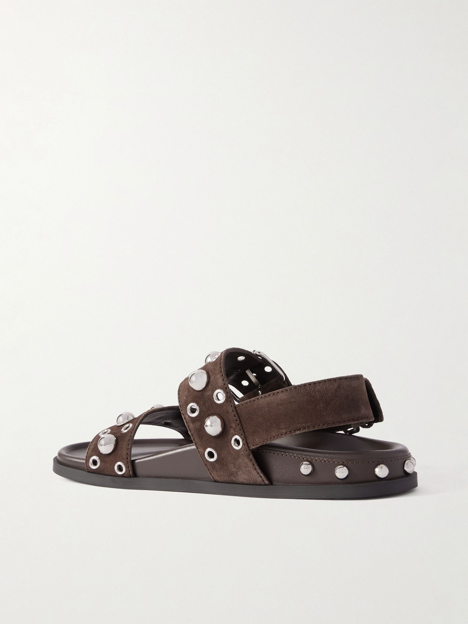 Nellcôte 20 studded eyelet-embellished leather and suede sandals Chocolate - 3