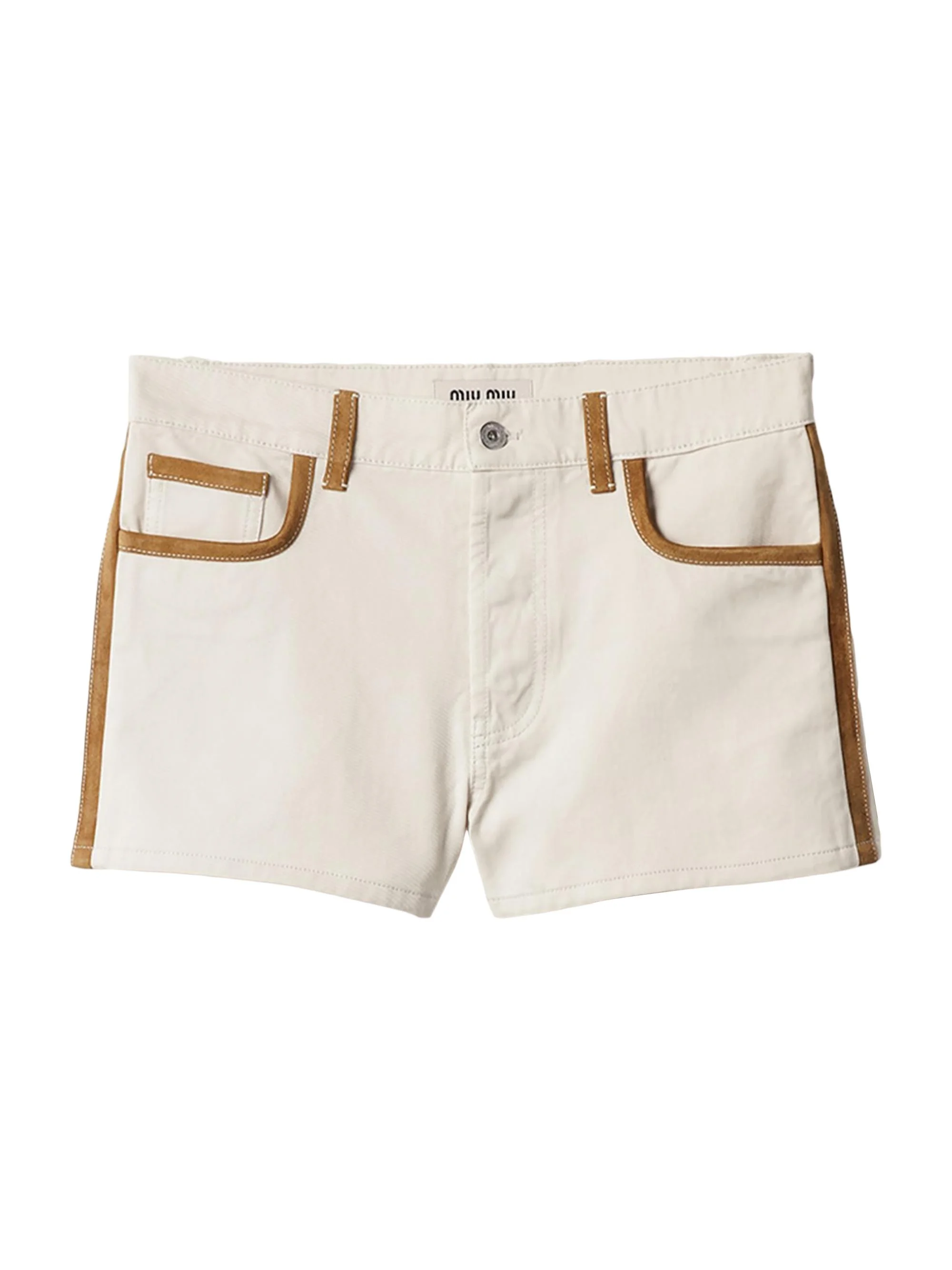 Women's Denim and Leather Shorts - White - 1