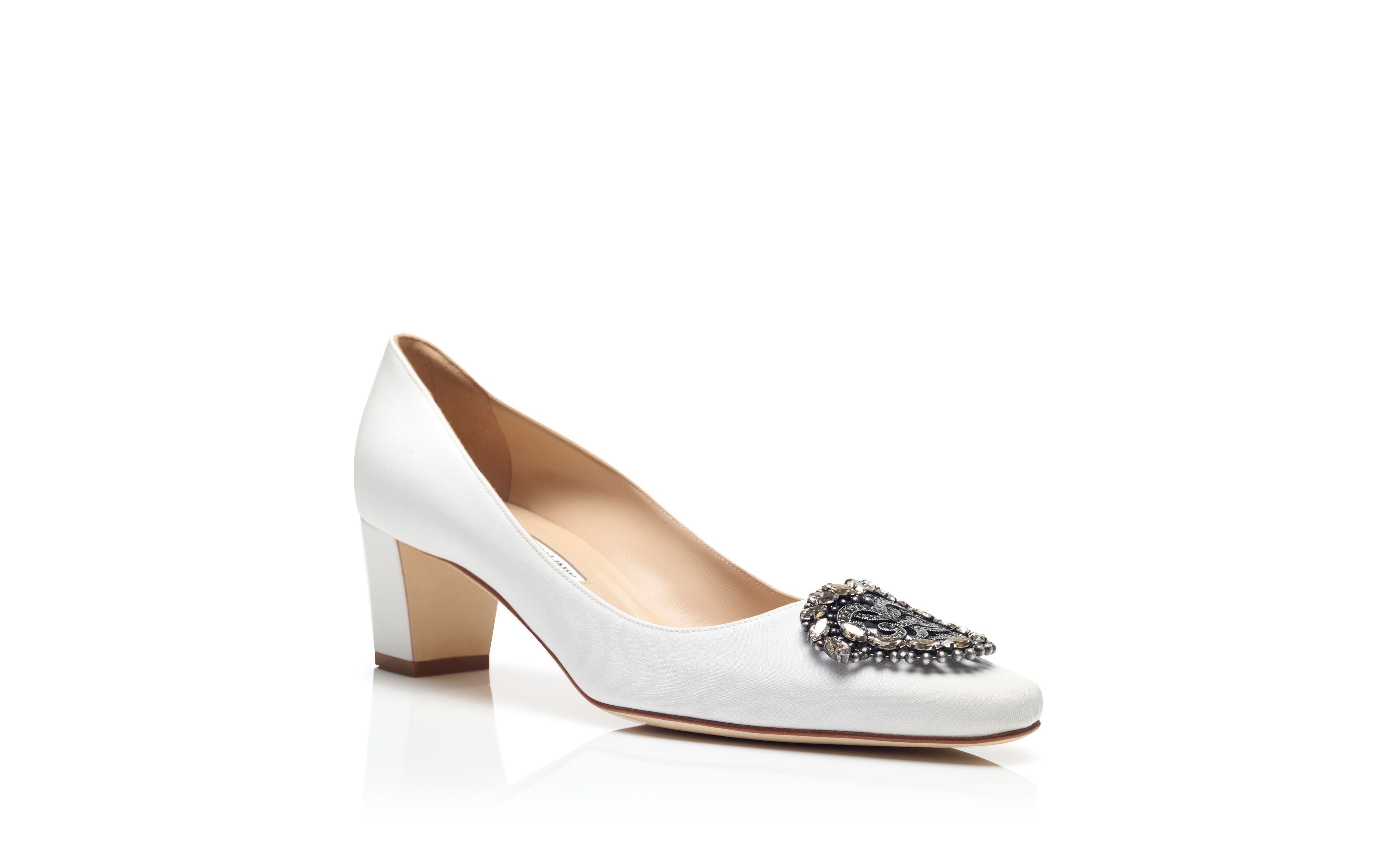 Cream Crepe De Chine Jewel Buckle Pumps - 3