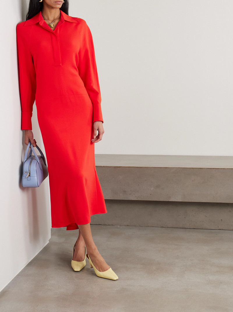 Victoria Beckham Asymmetric Gathered Crepe Shirt Dress outlook