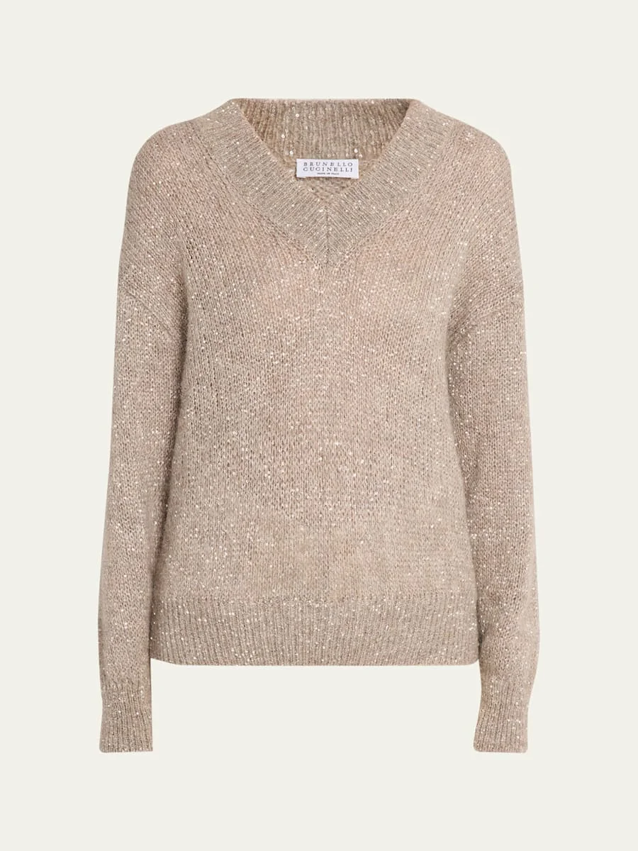 Winter Glow Paillette Mohair V-Neck Sweater - 1