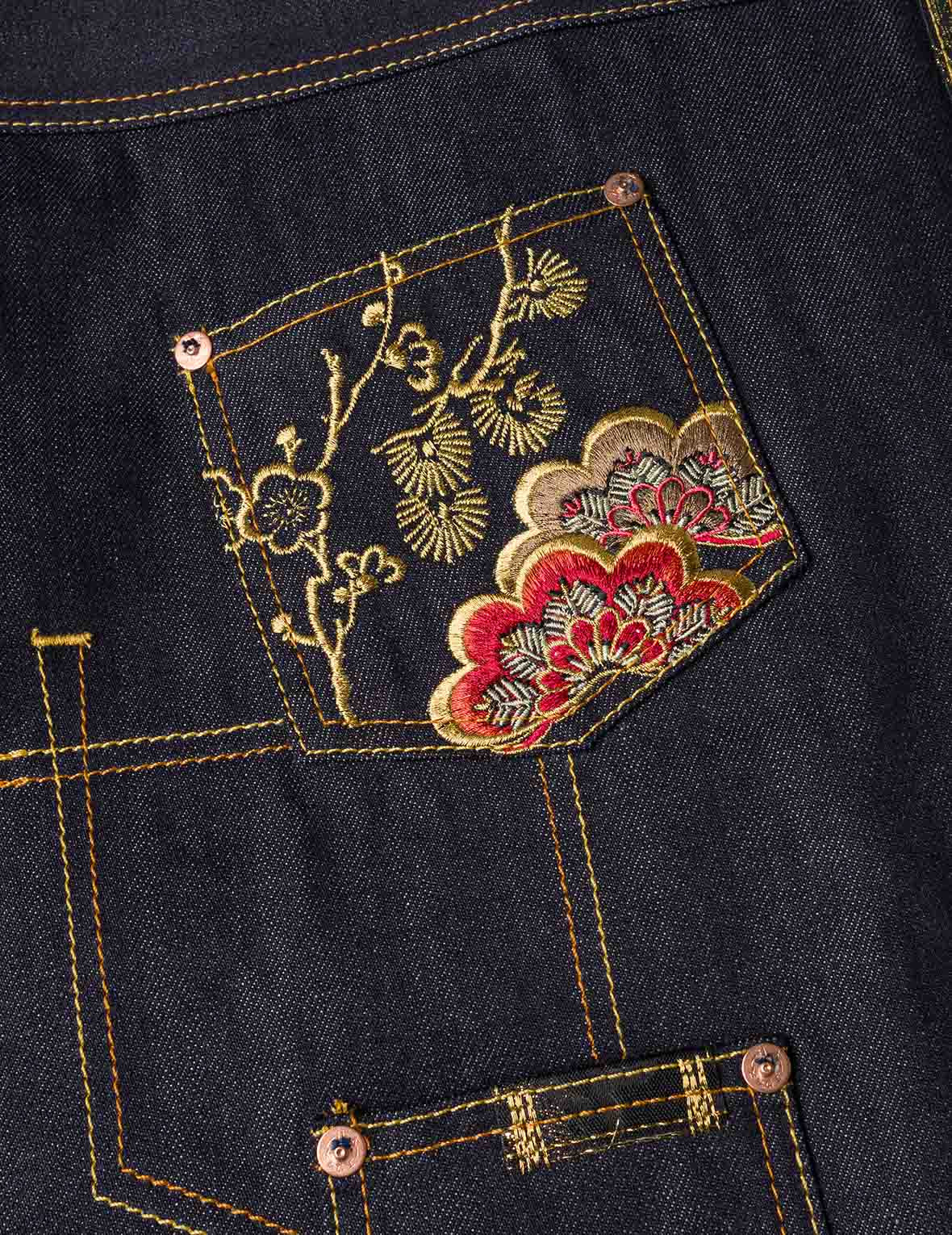 Multi-Pocket with Brocade Patch Relax Fit Denim Jacket - 3