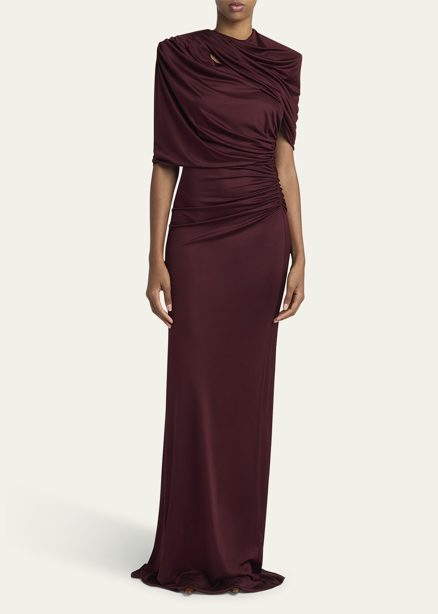 Long Draped Cape Cutout Gown - 2