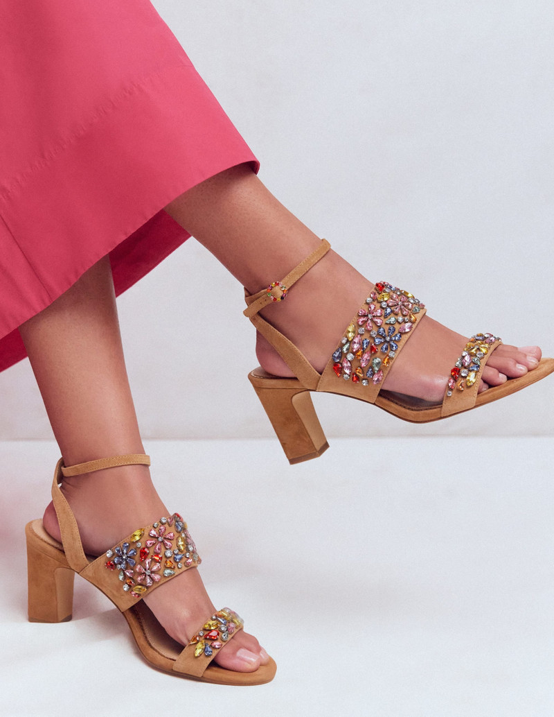 BODEN Embellished Block Heel Sandal-Tan Embellished outlook