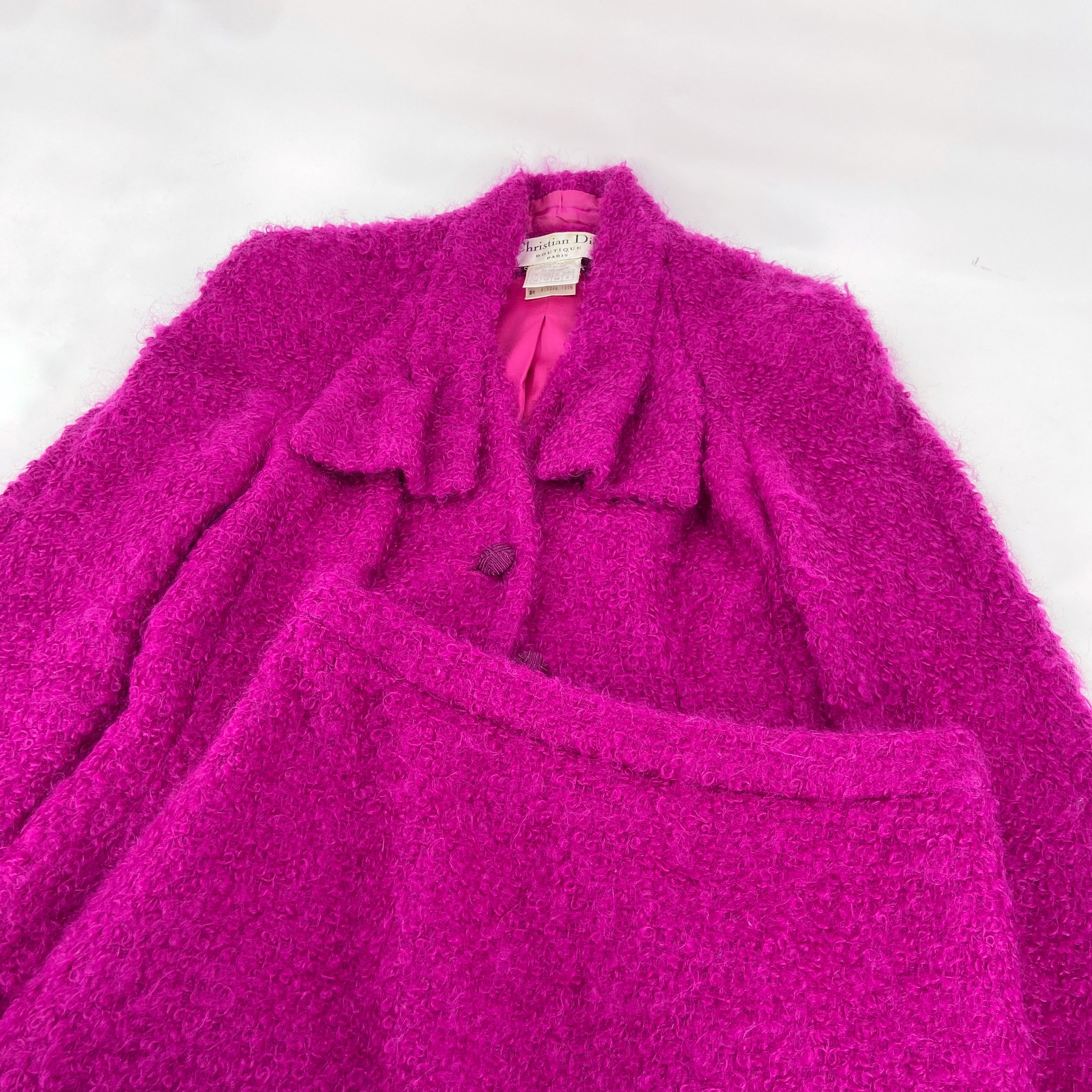 Christian Dior Fall 1997 John Galliano Fuschia Mohair Bar Jacket Skirt Suit - 11