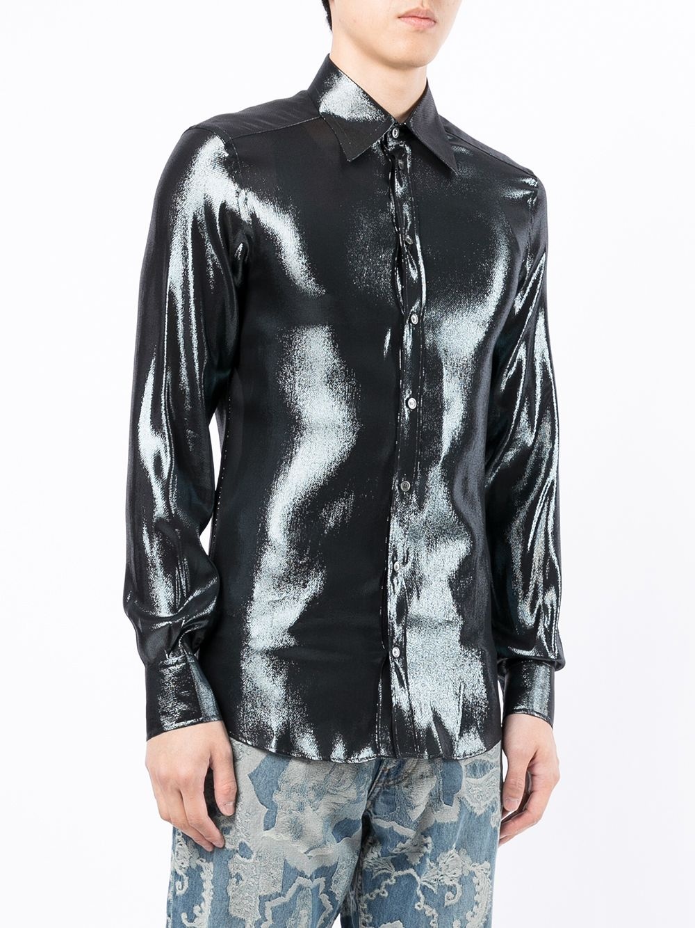 metallic-sheen button-up shirt - 3