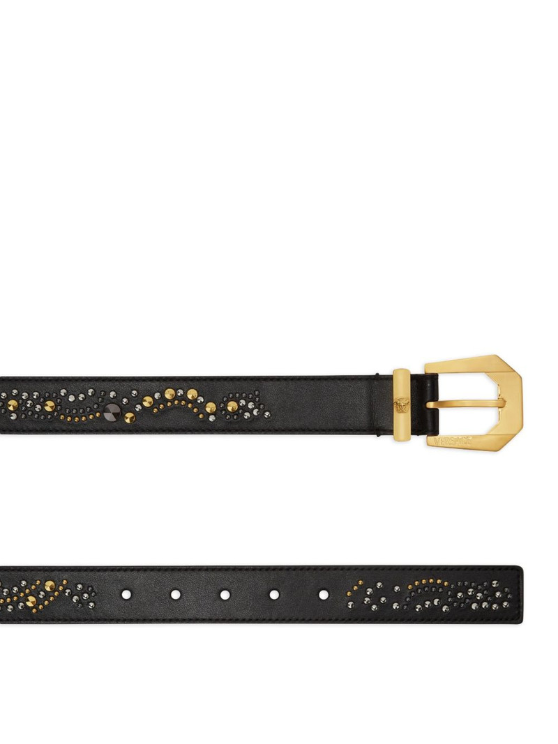 VERSACE crystal-embellished leather belt outlook