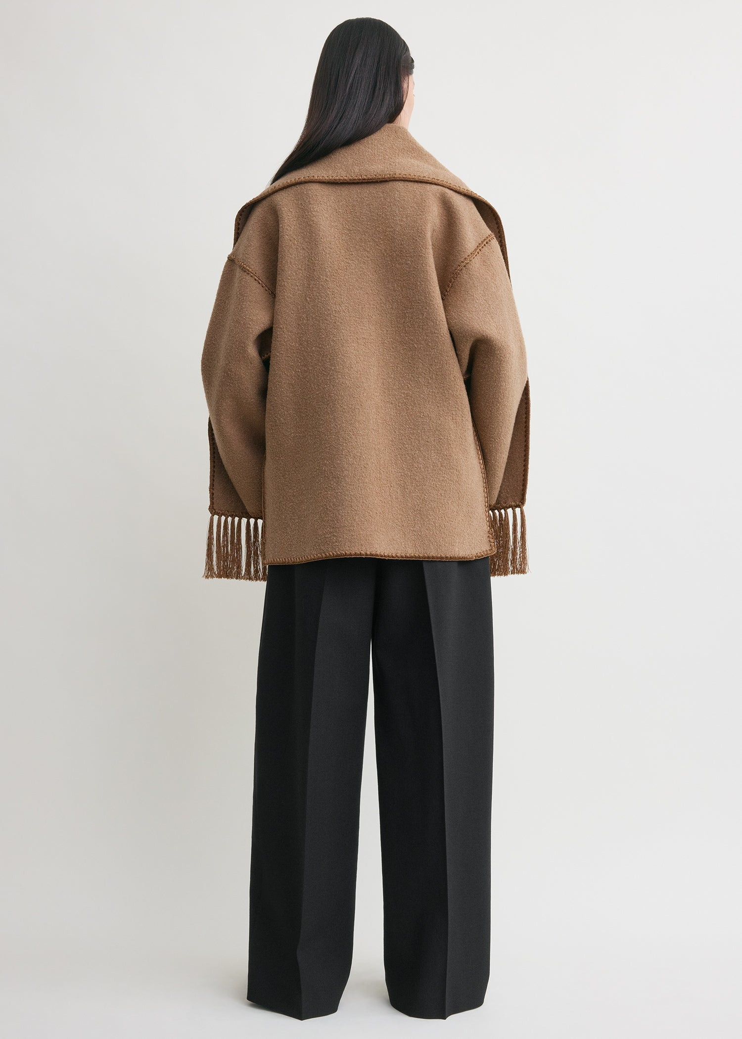 Embroidered scarf jacket camel - 4