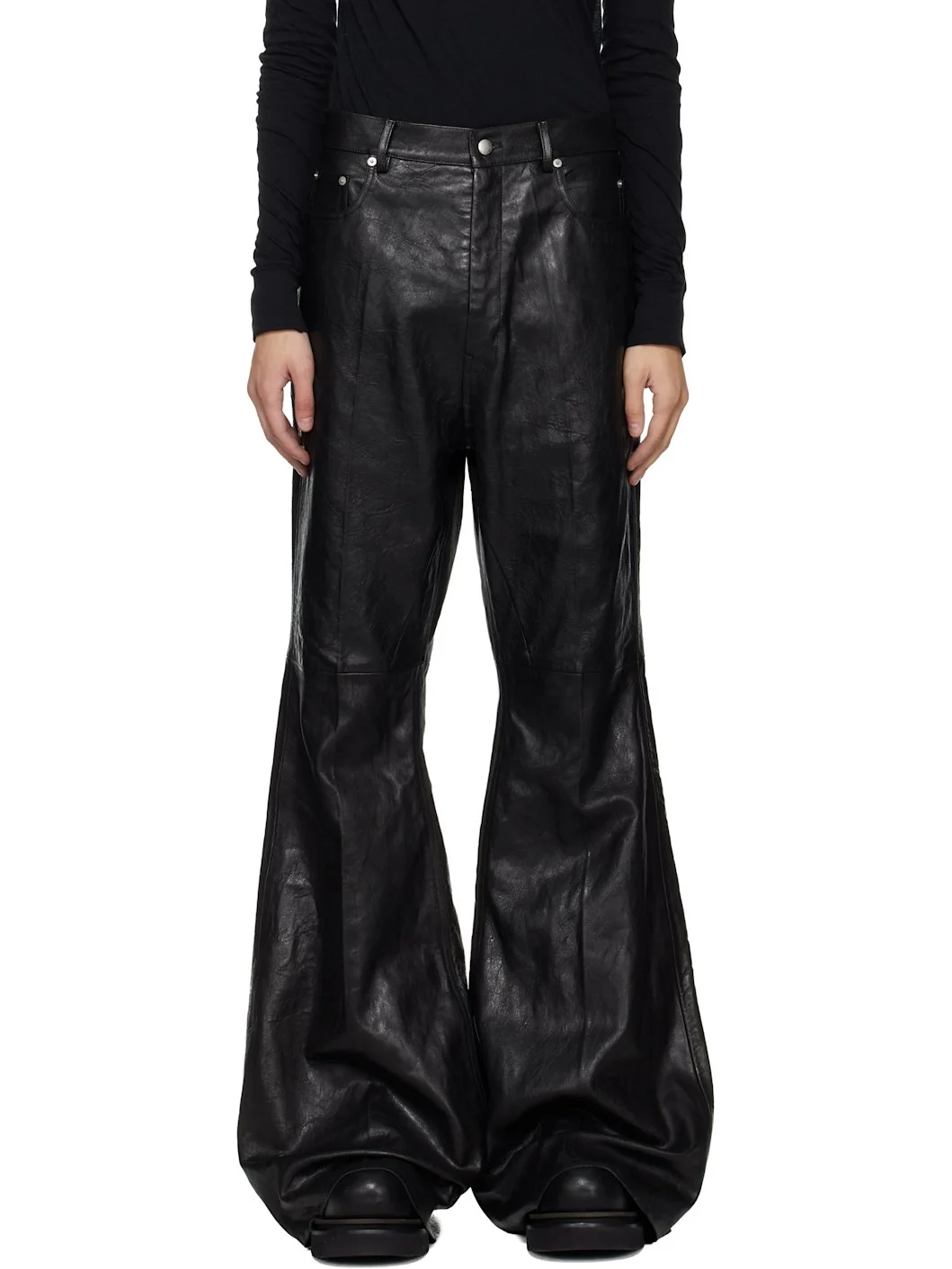 Black Temple Bolan Bootcut Leather Pants - 1