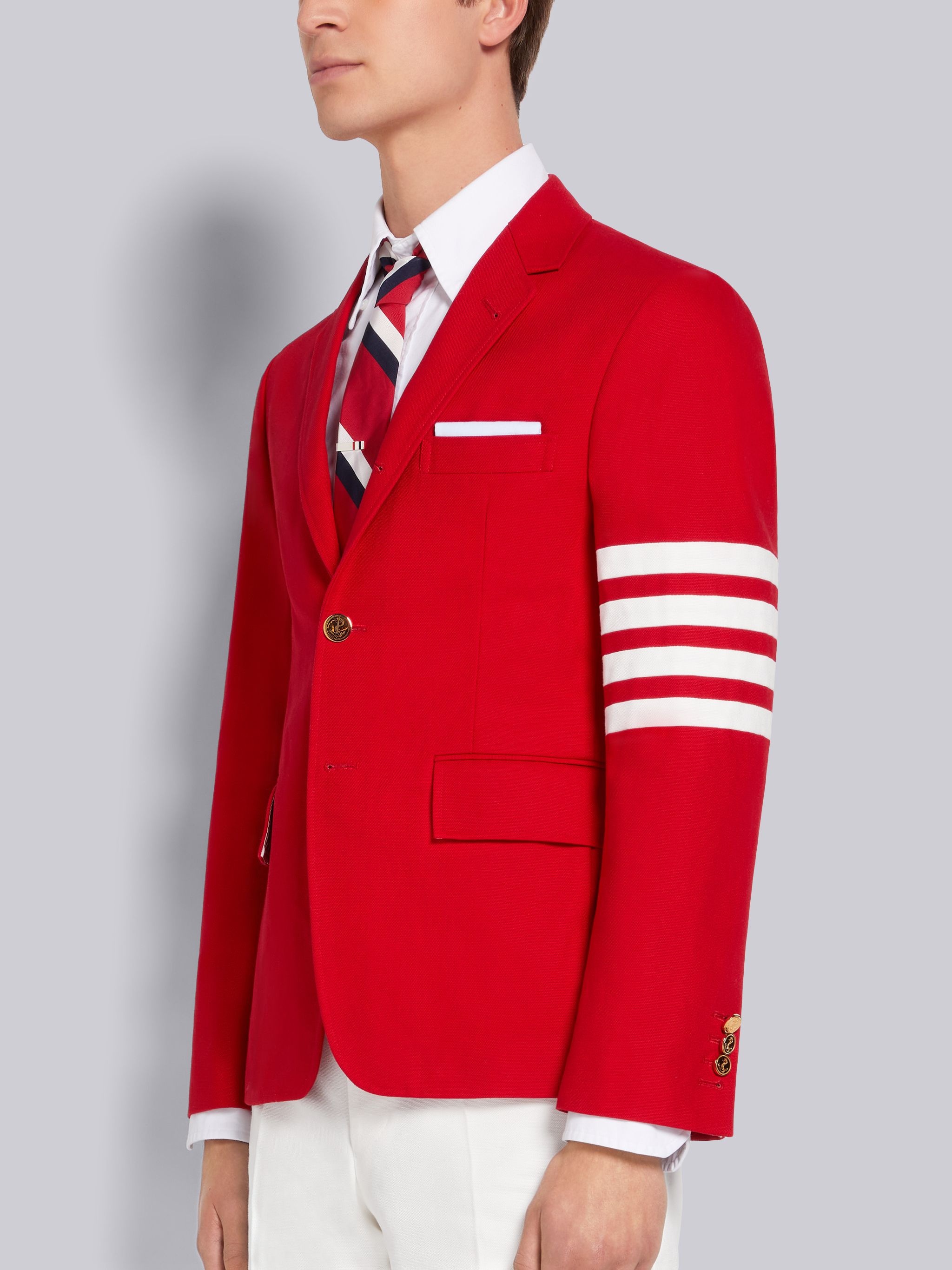 Red Cotton Canvas 4-Bar Unconstructed Classic Sport Coat - 2