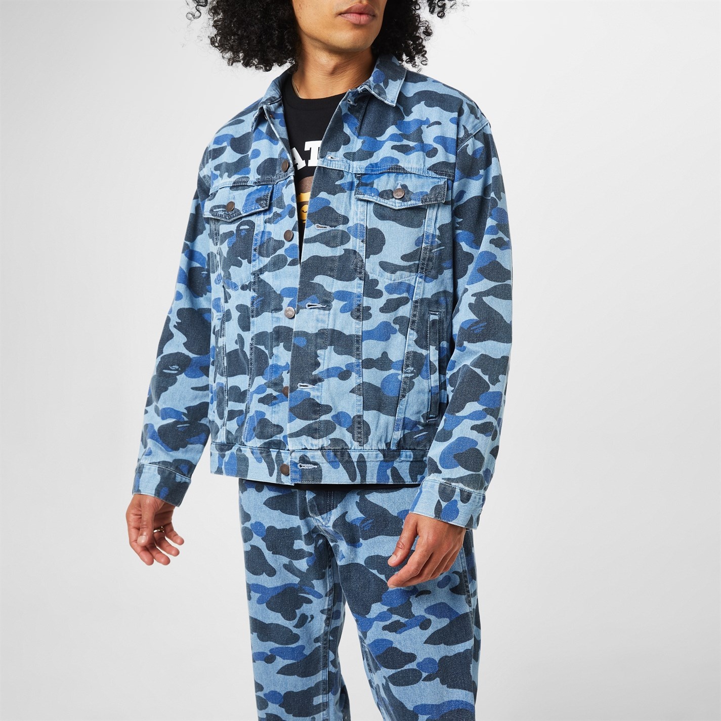 A BATHING APE® CAMO OVER DENIM JACKET | cruisefashion