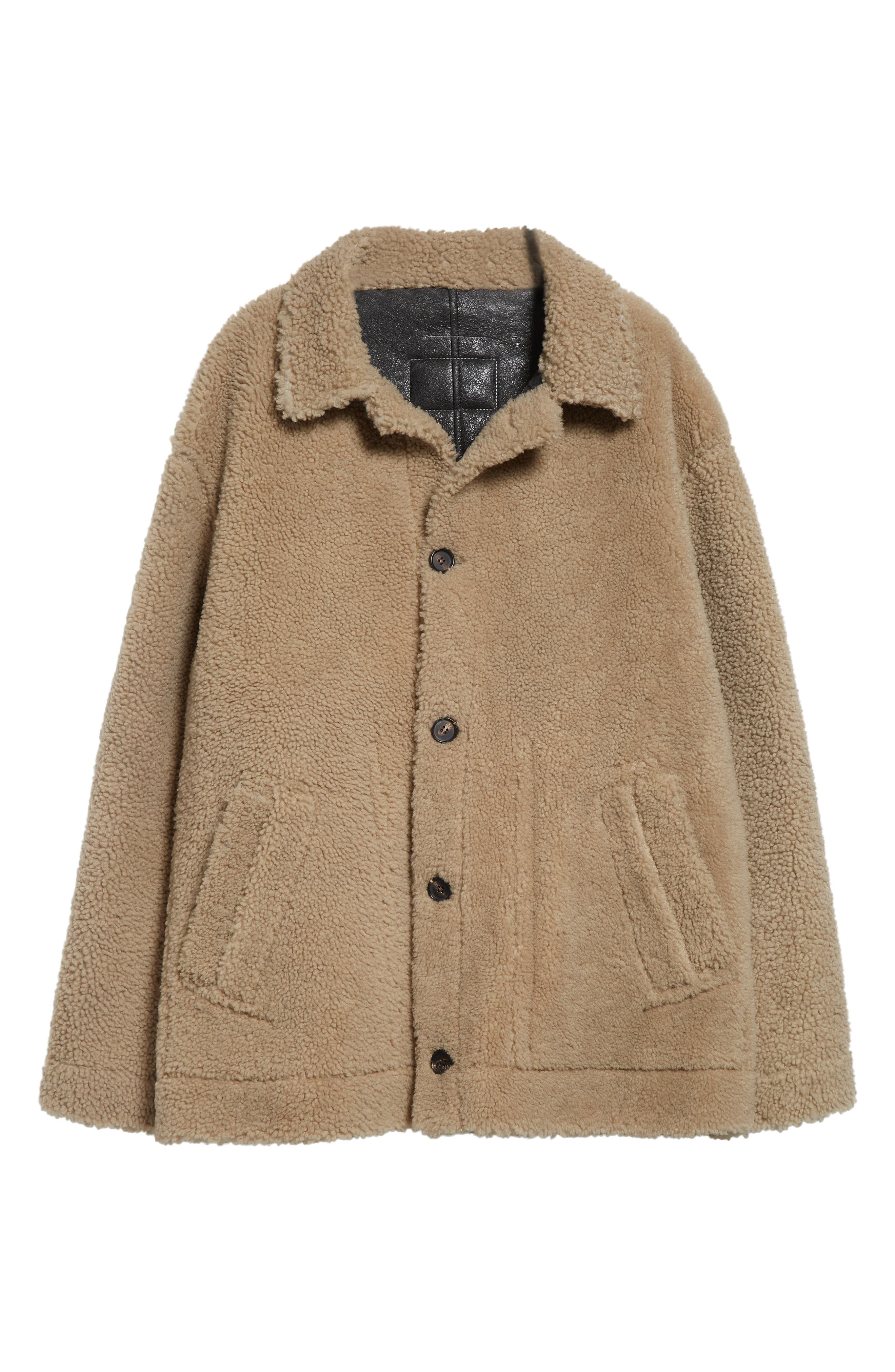 MM6 Maison Margiela Reversible Lambskin Leather & Genuine Shearling Coat in Beige/Black at Nordstrom - 8