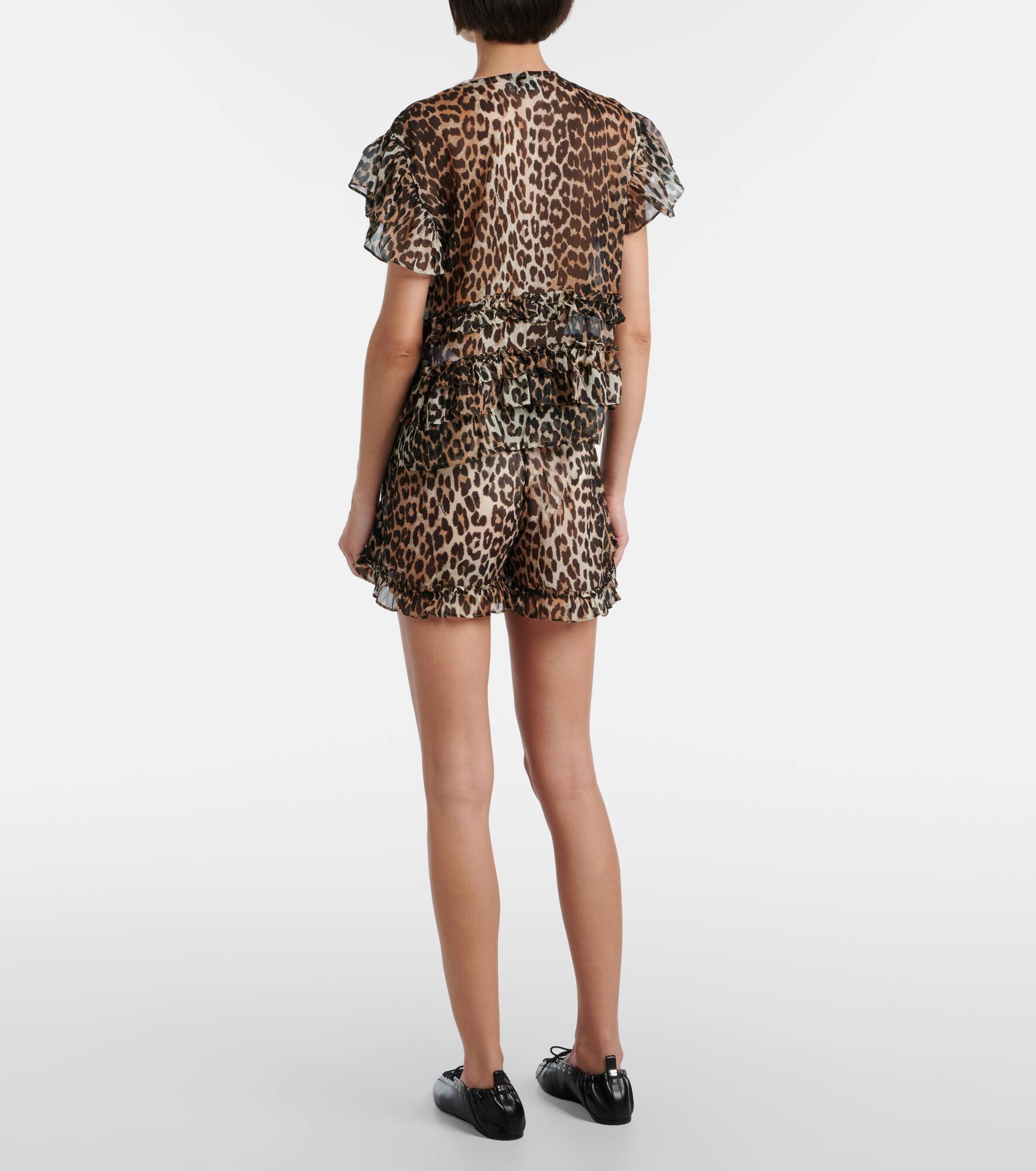 Leopard-print ruffled chiffon blouse - 3