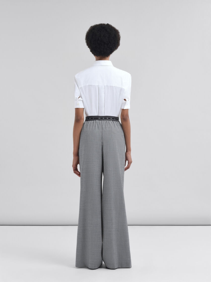 WOOL BLEND BLACK AND WHITE CHECK PALAZZO TROUSERS - 3