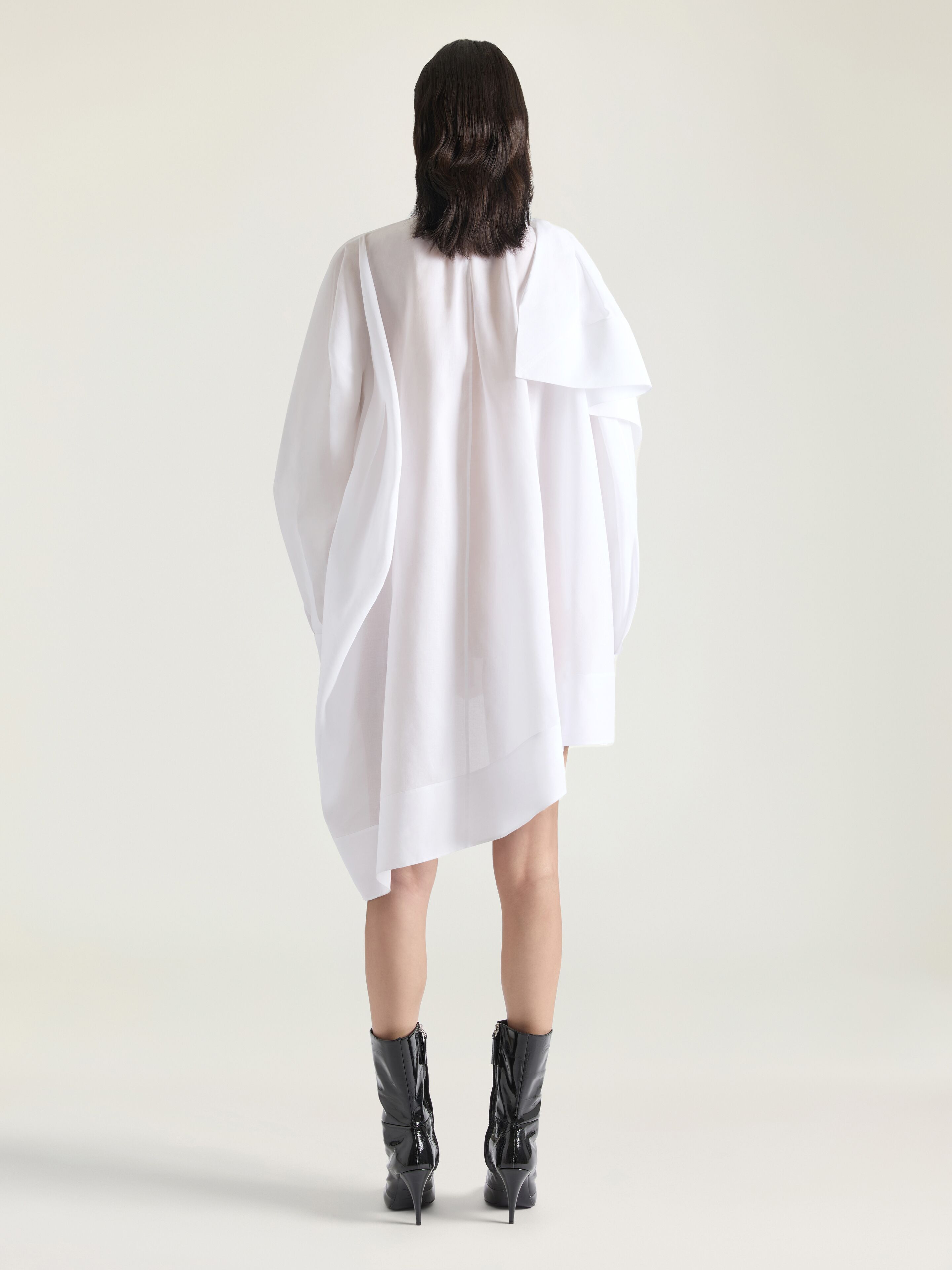 ASYMMETRIC SHIRT DRESS IN COTTON WITH BOW DETAIL - 3