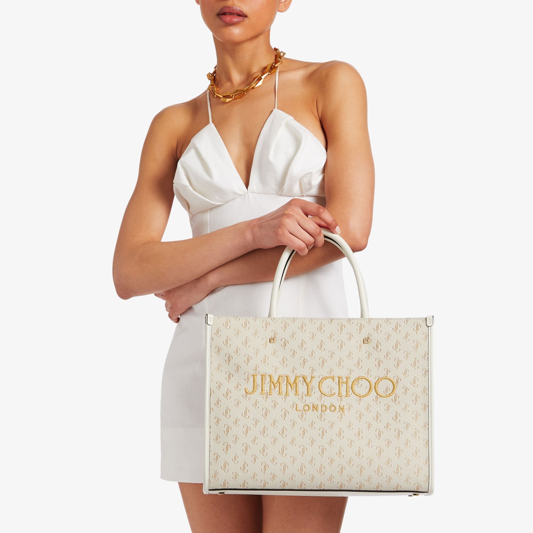 Avenue M Tote
Latte JC Monogrammed Jacquard Tote Bag with Embroidered Logo - 2