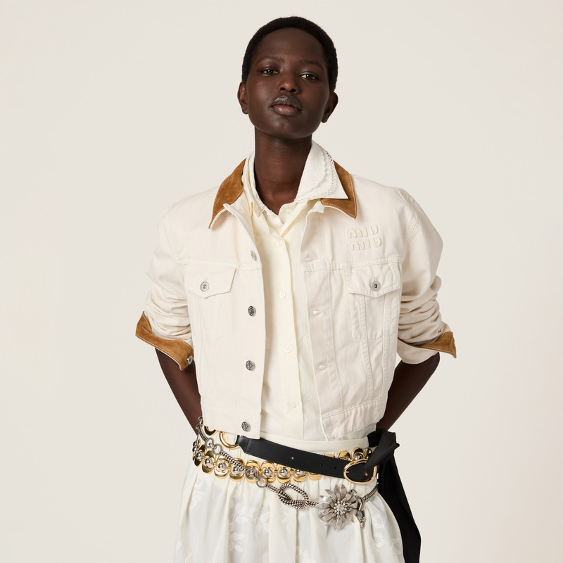 Denim and leather blouson jacket 4