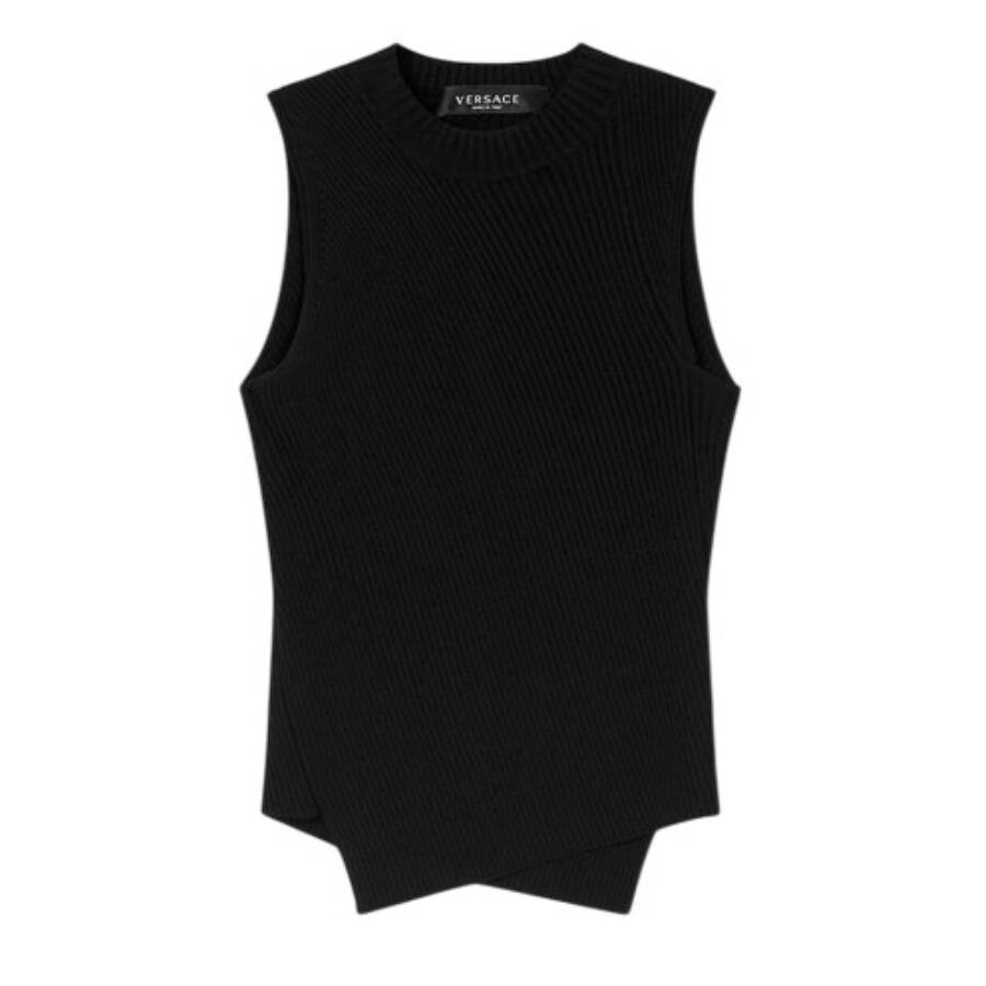 Versace Black Ribbed Knit Sleeveless Top - 5