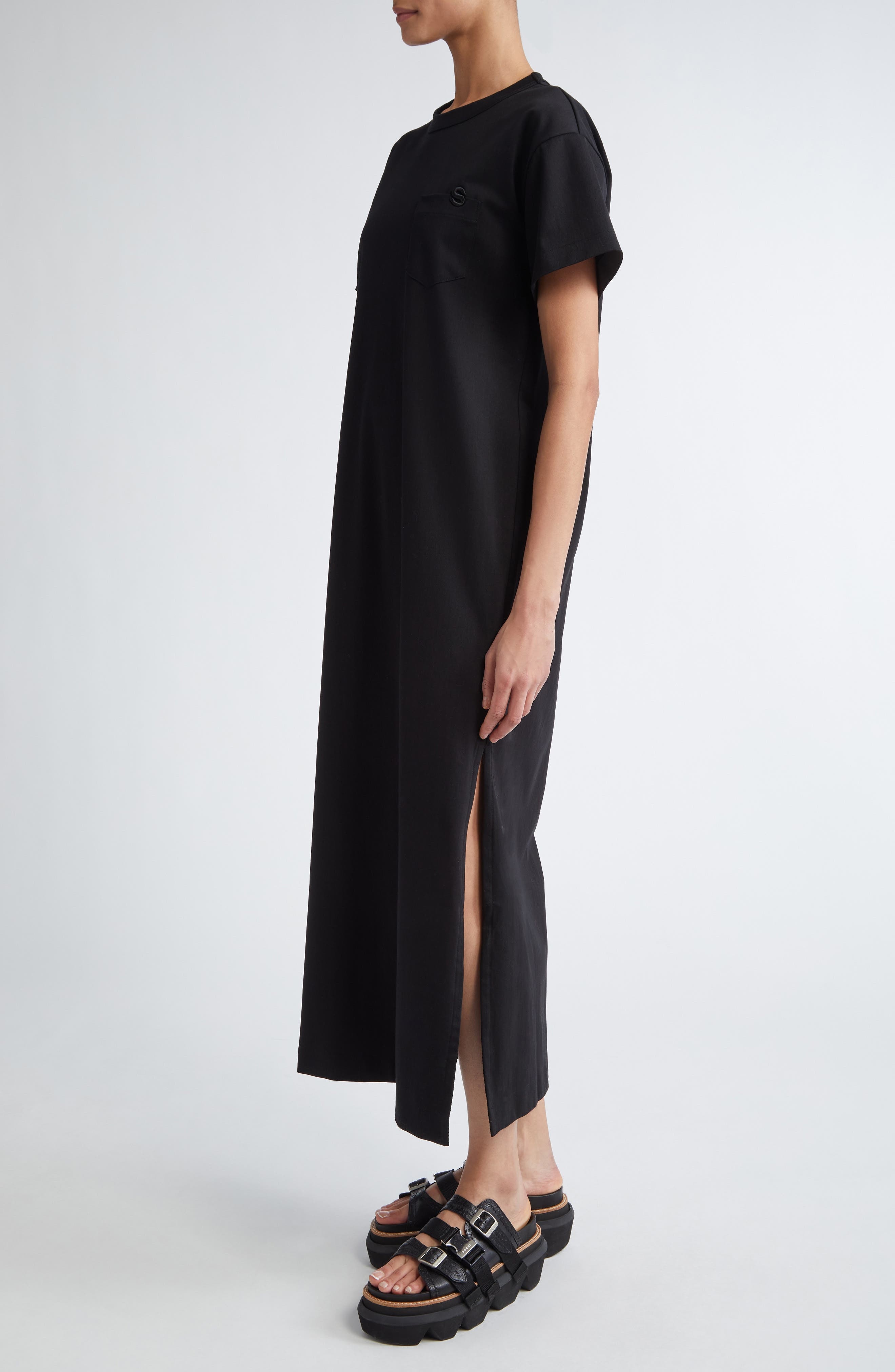 Sacai Embroidered Logo Jersey T-Shirt Dress in Black 001 at Nordstrom - 3