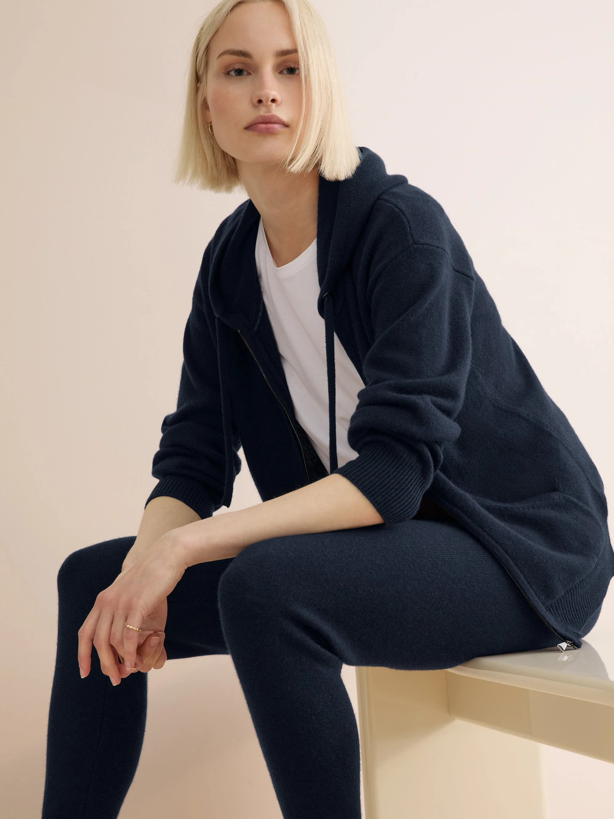 Daphne Cashmere Zip Up Hoodie Navy Blue - 1