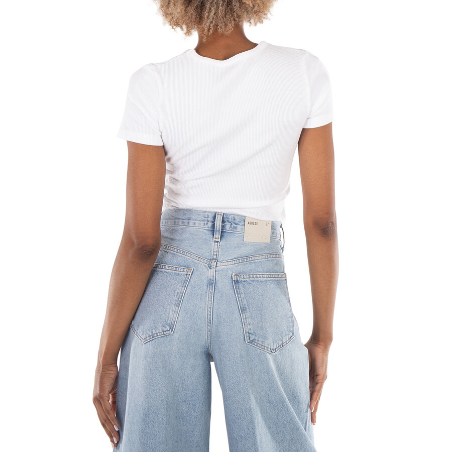 Agolde Ladies White Arlo Rib Pocket Tee - 3