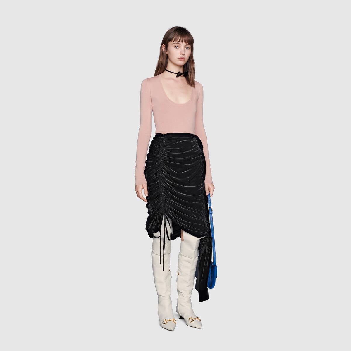 Draped velvet skirt with ruffle - 2