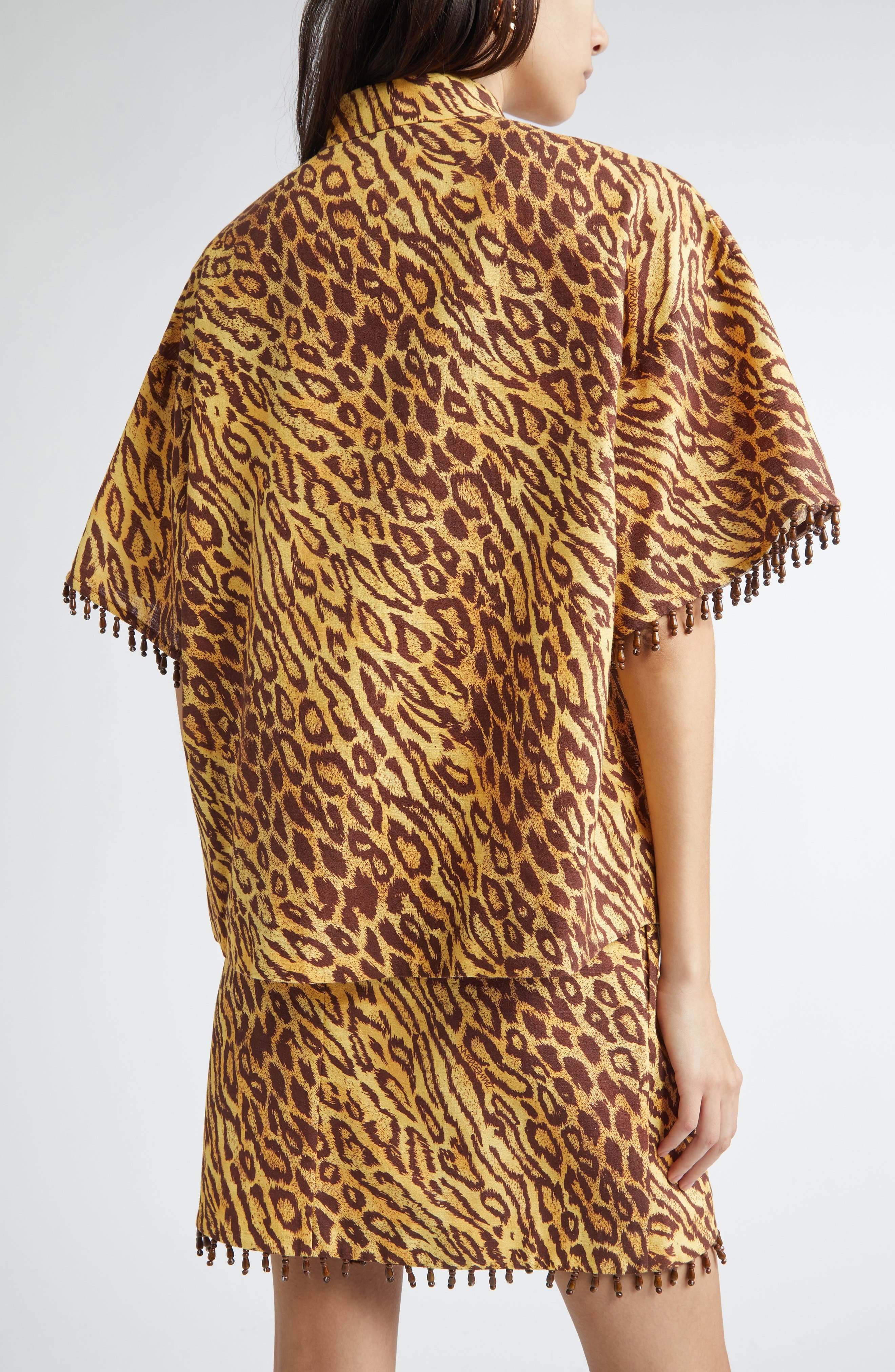 Zimmermann Coco Leopard Print Beaded Fringe Shirt at Nordstrom - 3