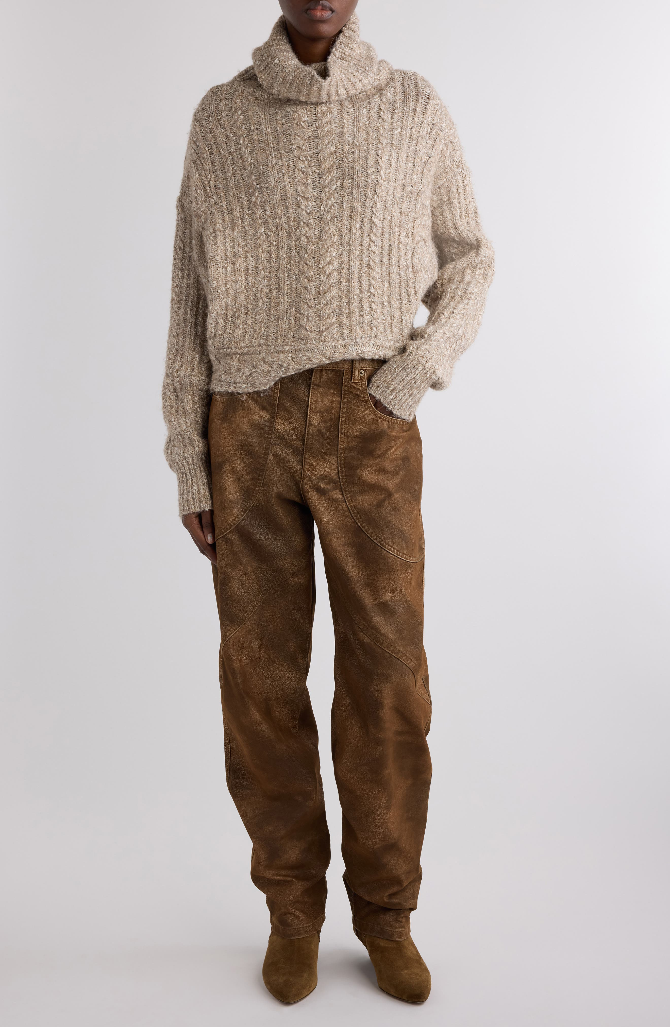Isabel Marant Étoile Brenda Cotton Blend Cowl Neck Sweater in Taupe at Nordstrom - 2