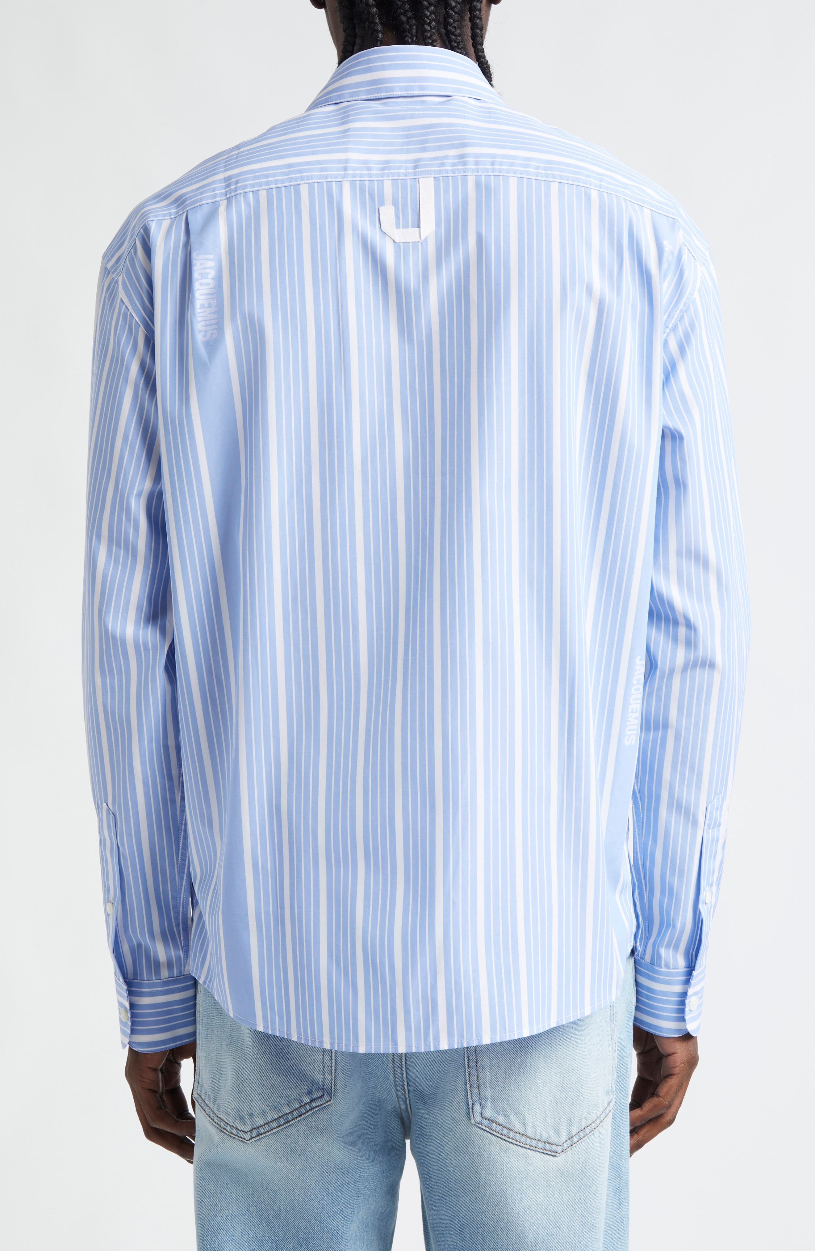 Jacquemus La Chemise Simon Straight Fit Stripe Button-Up Shirt in Jacquard Business Big Log at Nords - 3