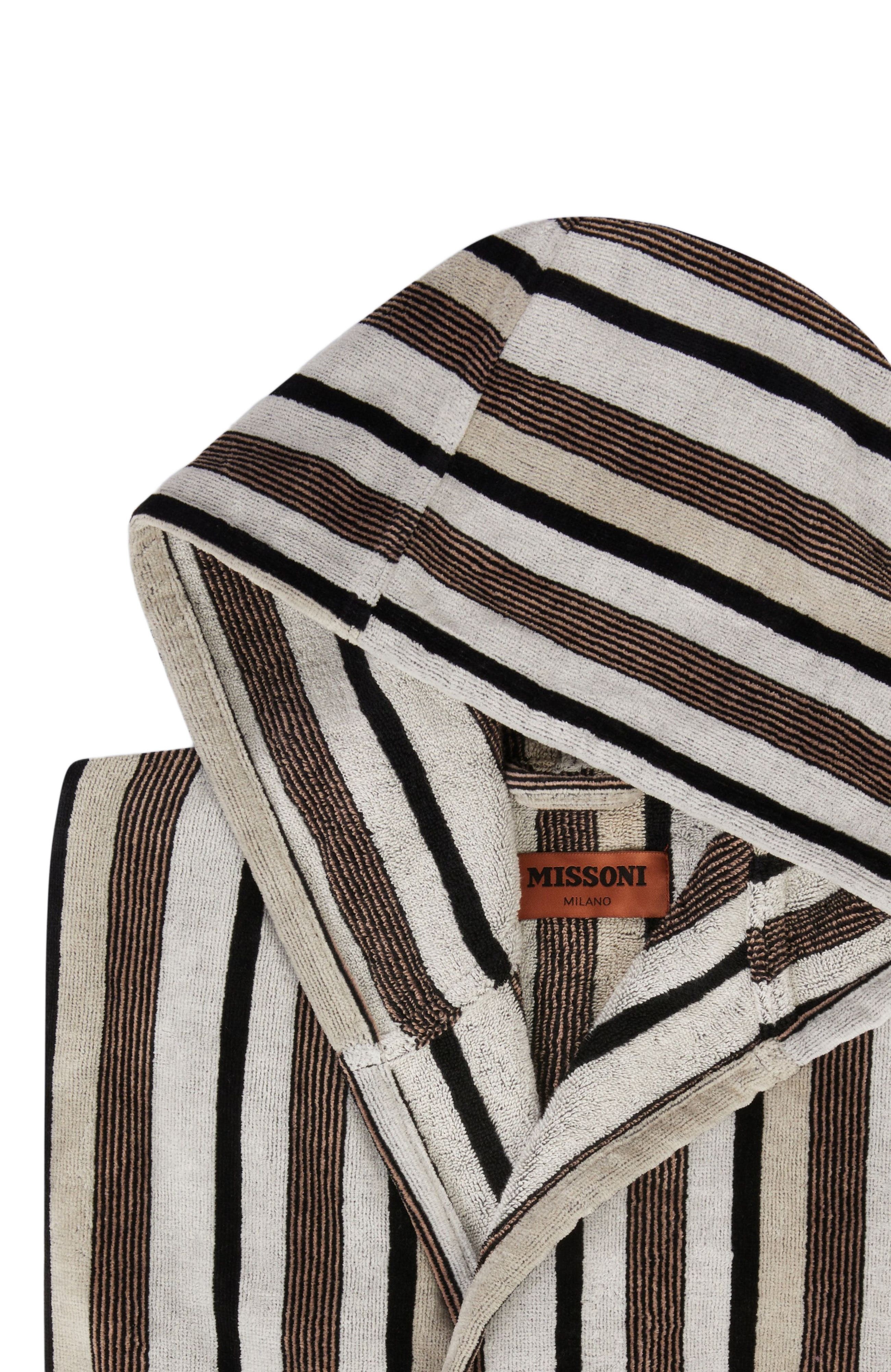 Missoni Home Craig Striped Cotton Terry Bathrobe in Black & White at Nordstrom - 3