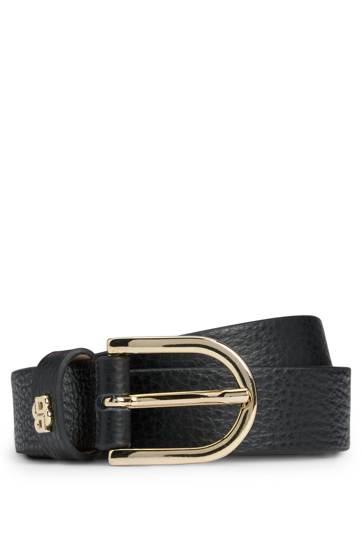GRAINED-LEATHER BELT WITH DOUBLE B MONOGRAM - 1