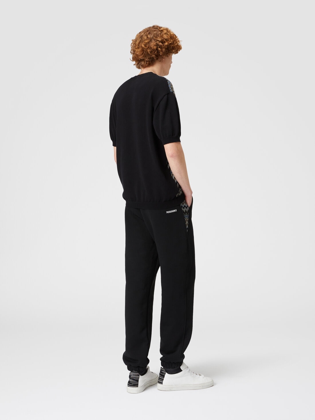 Cotton fleece joggers with knitted insert - 3