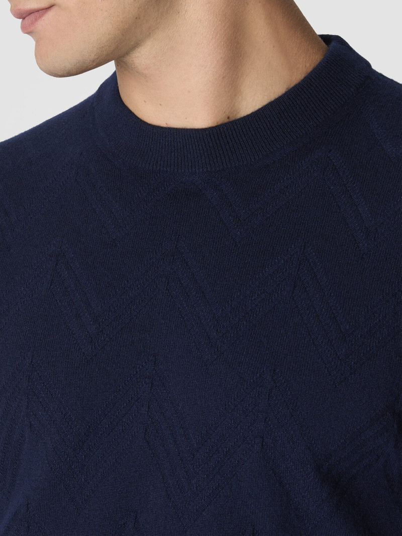 Crew neck sweater in pure cashmere with chevron pattern 5