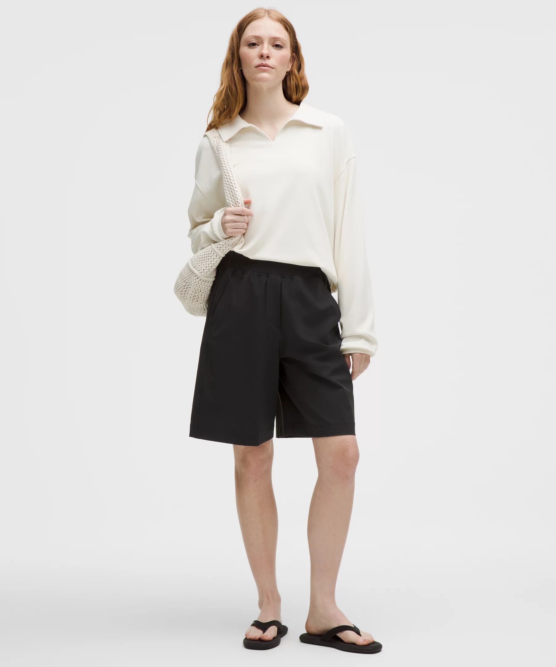 Stretch Woven Ruffle-Waist High-Rise Short 9" - 2