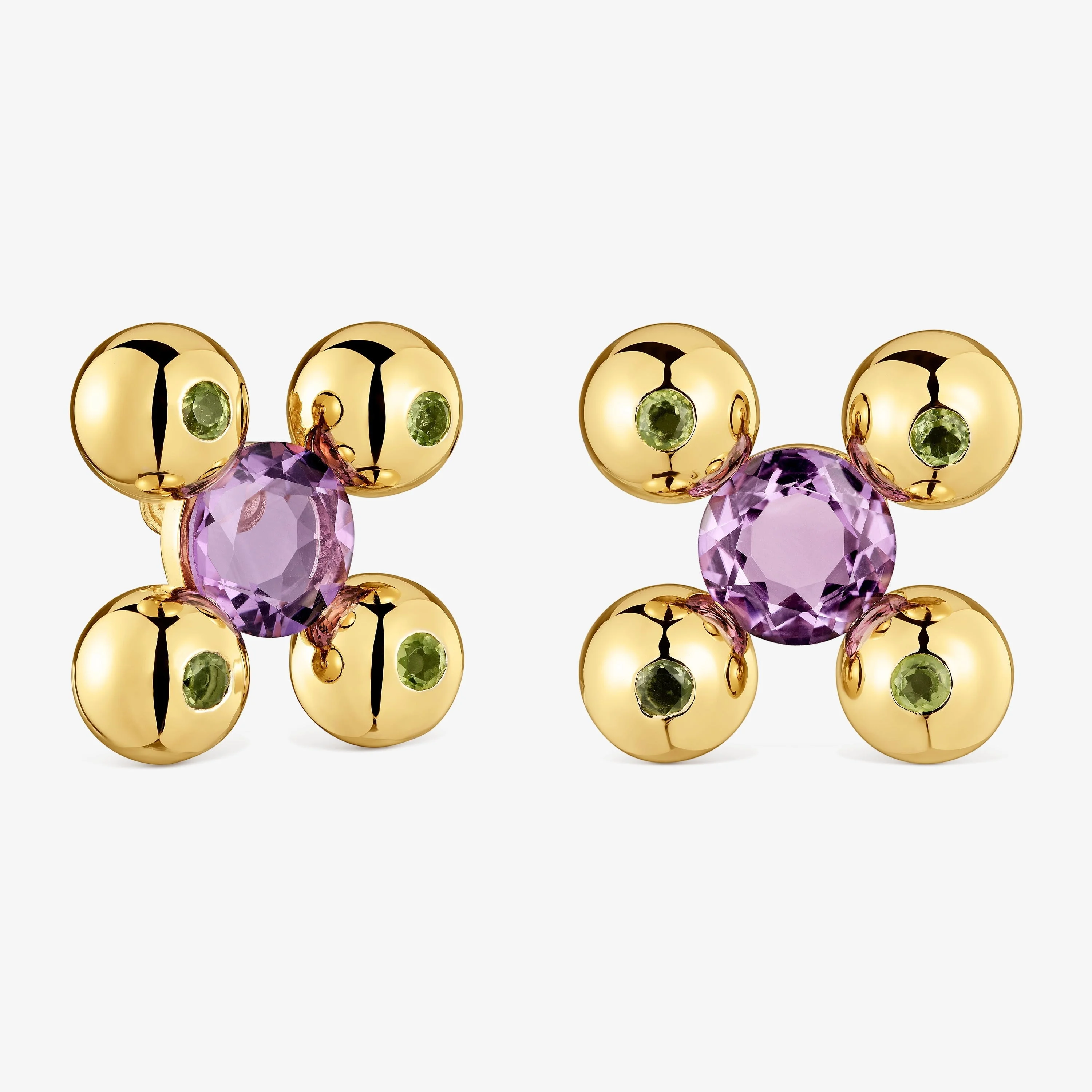 Short Earrings with 18K gold vermeil, amethyst and peridot Sugar Party - 1