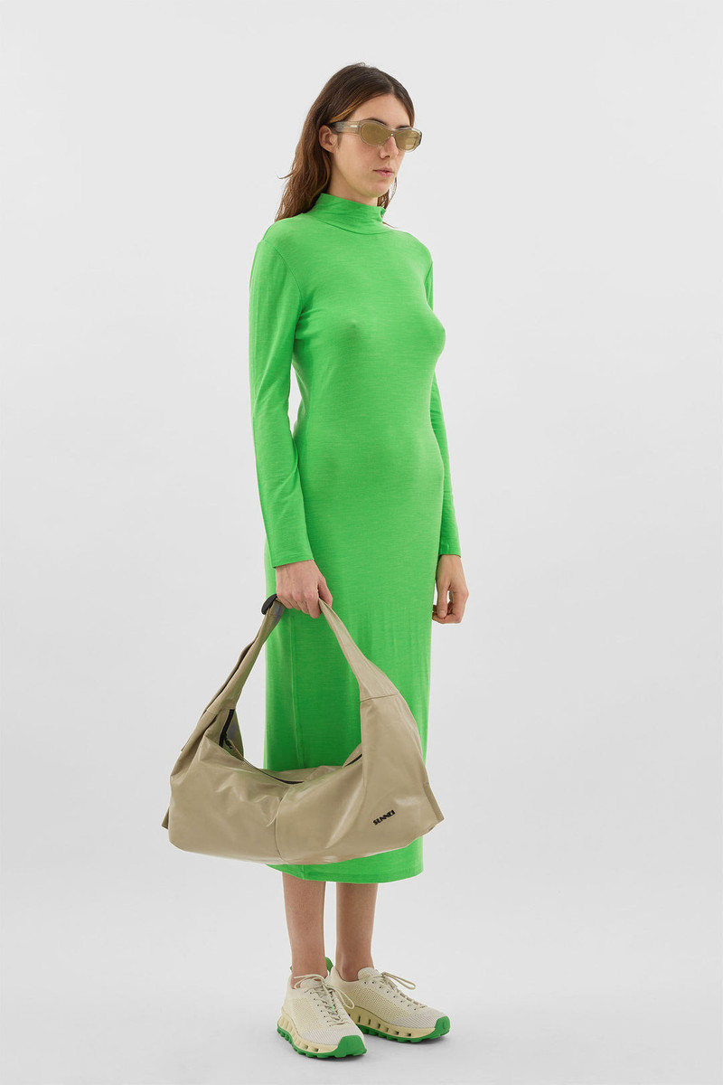 HIGHNECK LONGSLEEVE SHEER DRESS / bright green 3