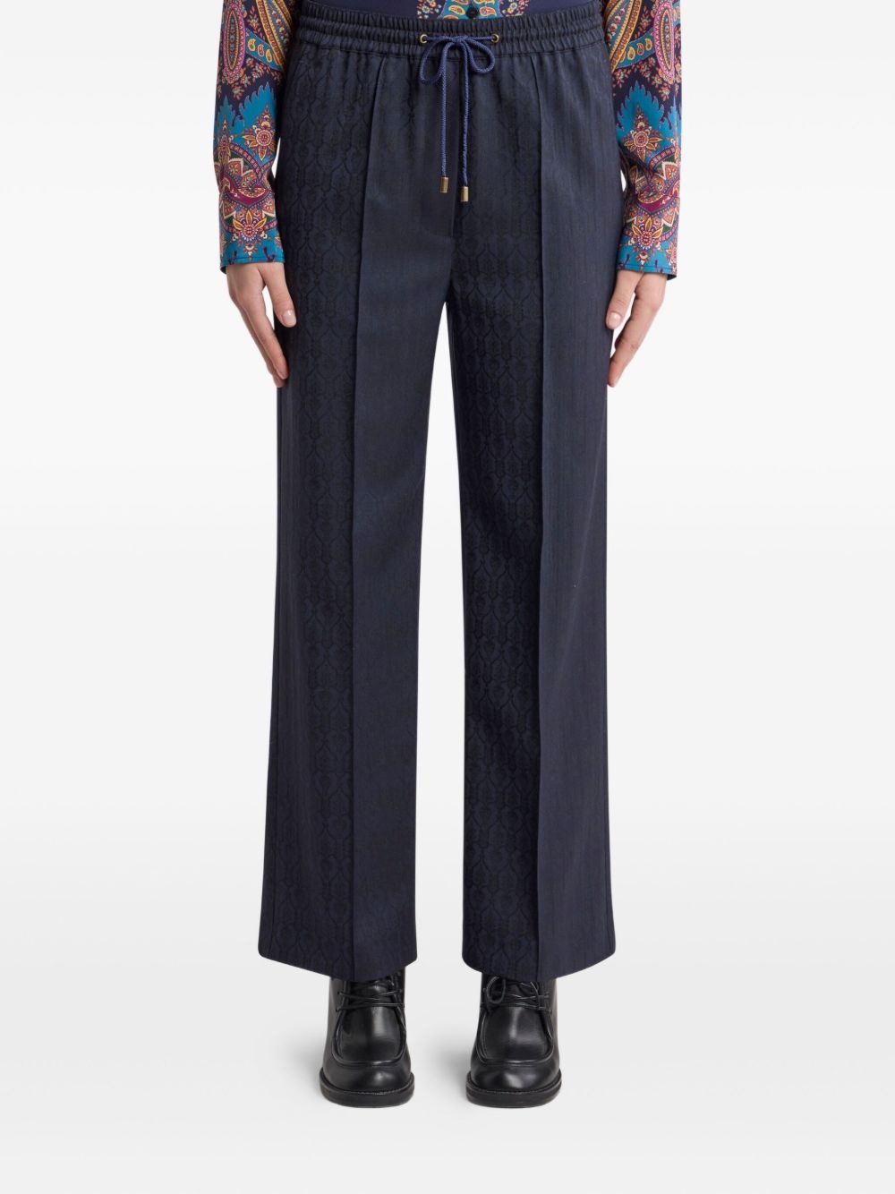 drawstring jacquard trousers - 3