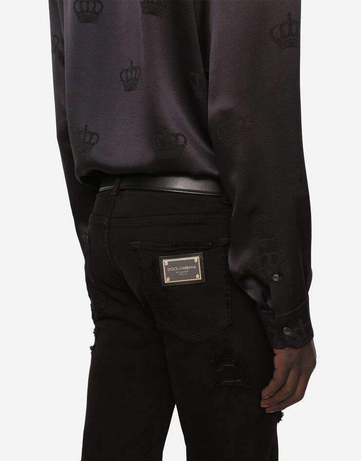 Black skinny stretch jeans with rips - 4