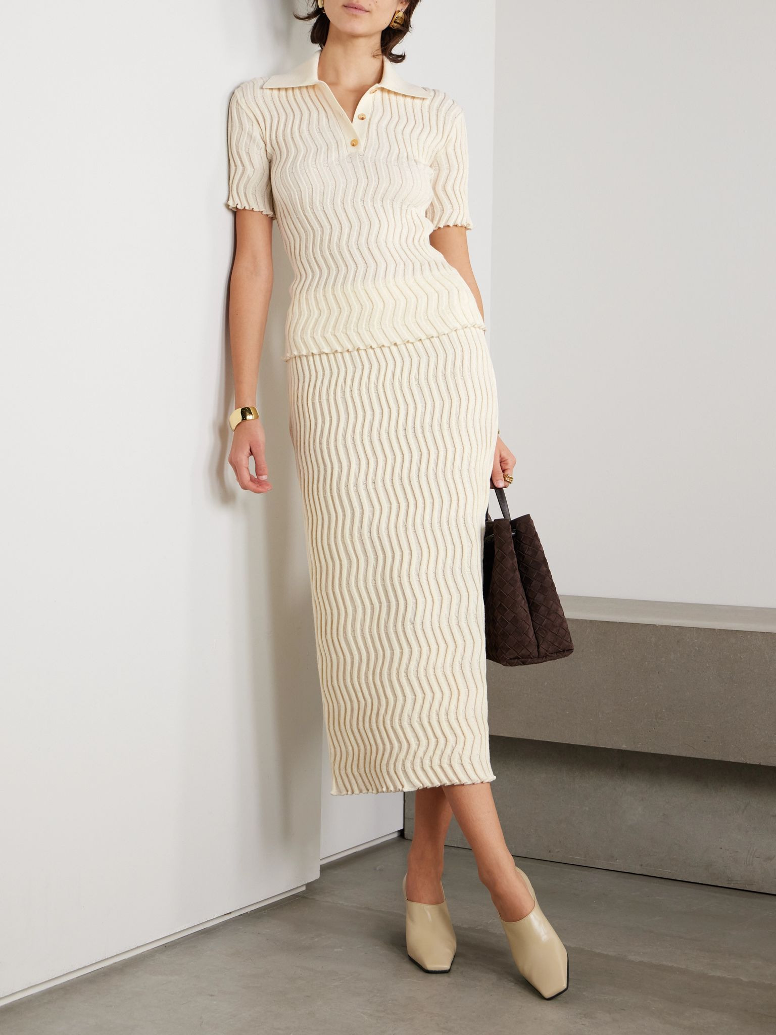Ribbed wool polo shirt Cream - 2