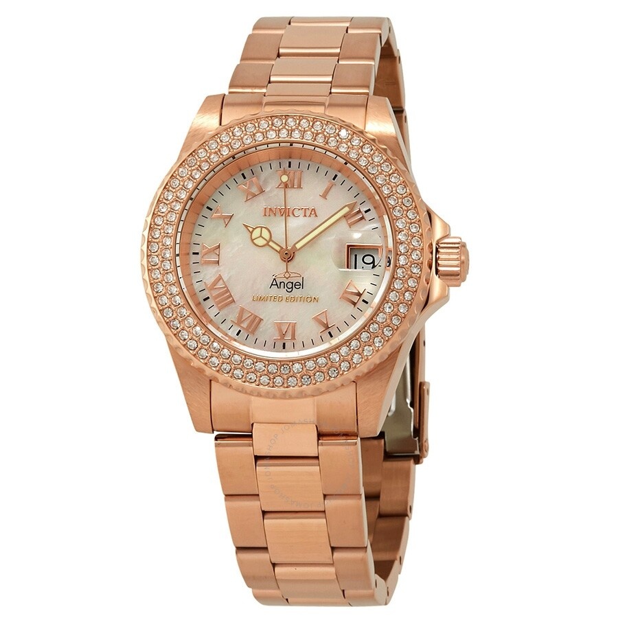 Invicta - Invicta Angel Crystal White Mother of Pearl Dial Ladies Watch 24615 - 1