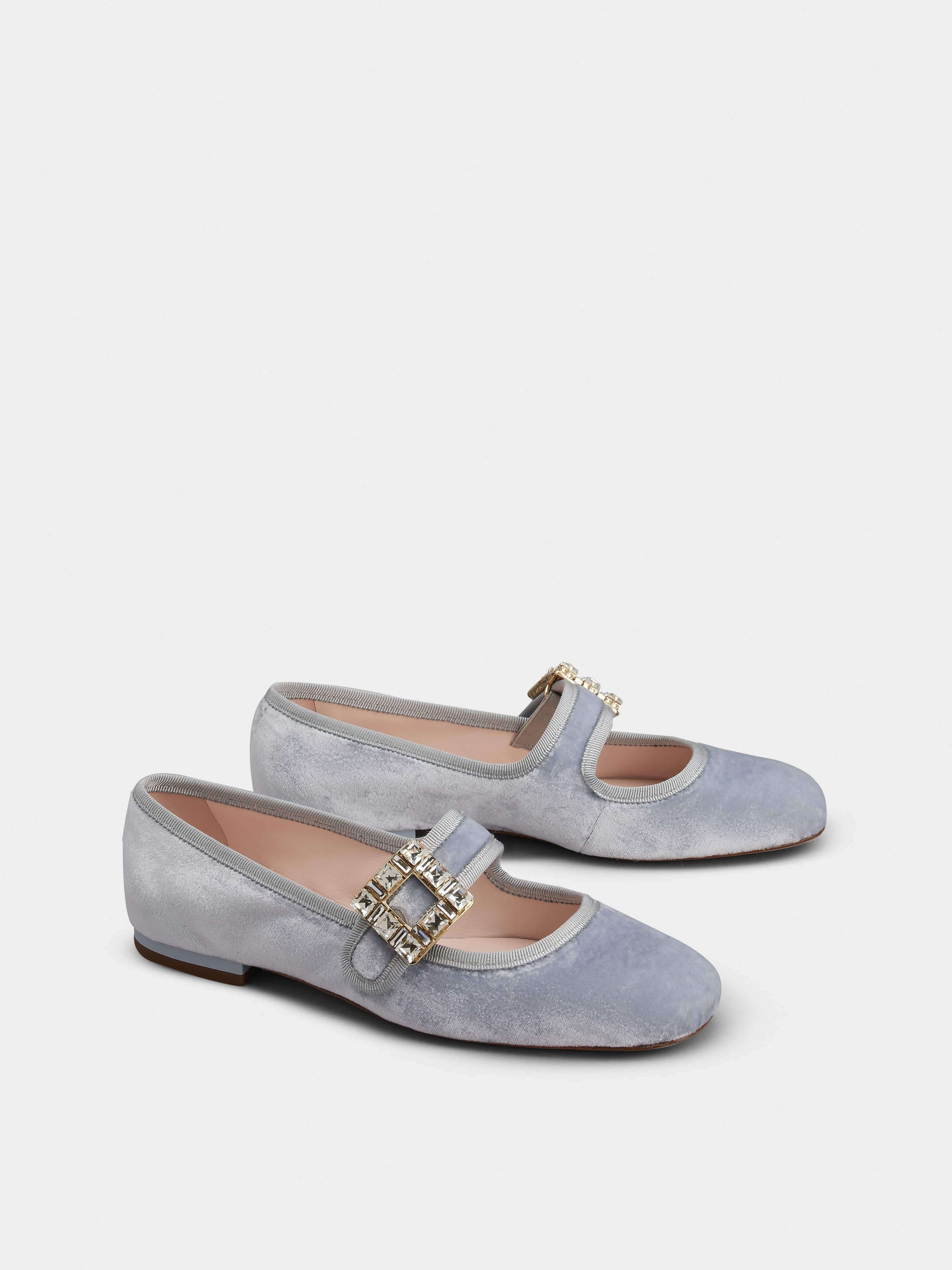 Très Vivier Strass Buckle Babies Ballerinas in Velvet - 2